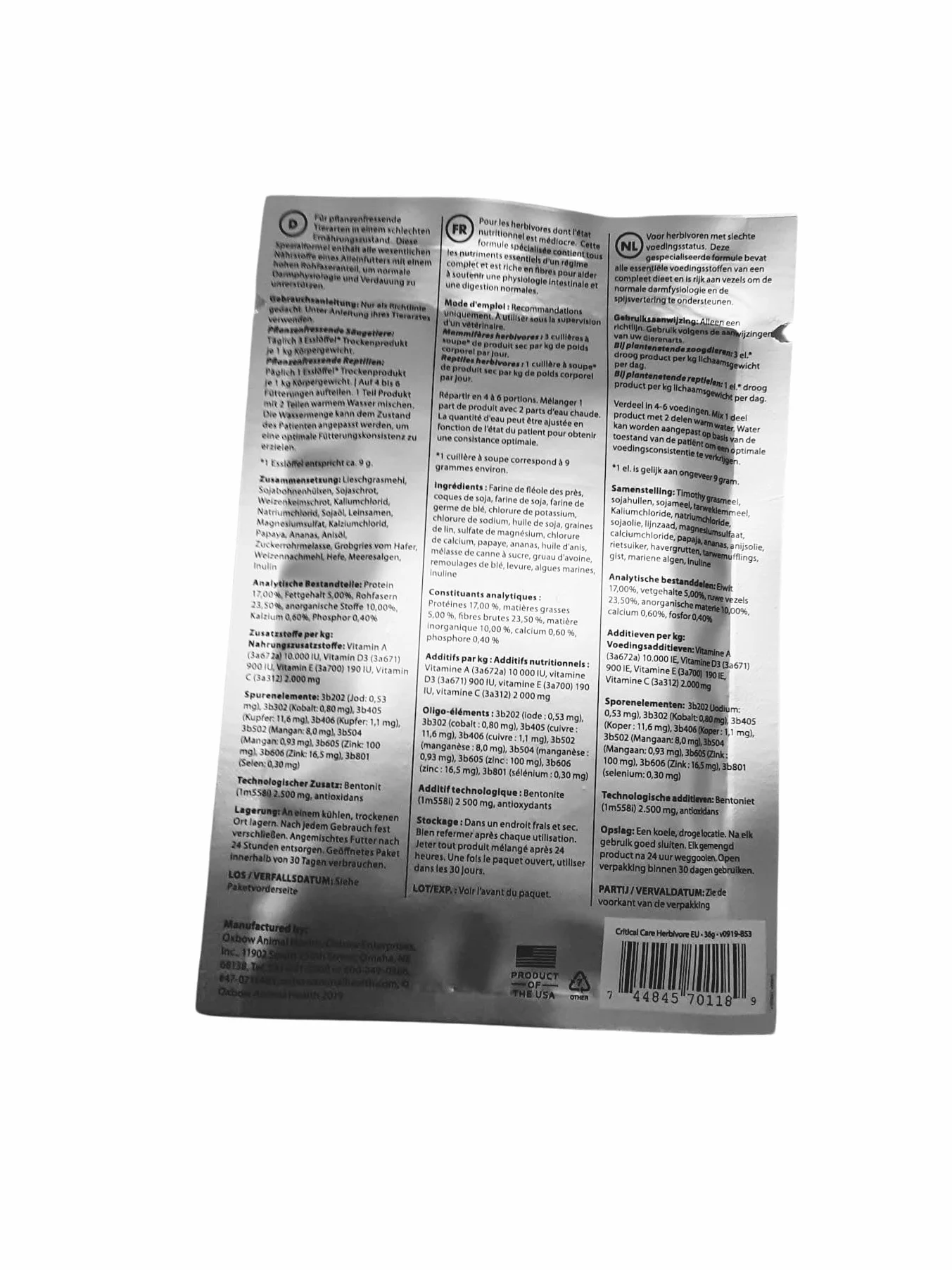 Oxbow Critical Care Food dla rekonwalescencyjnych roślinożerców 36 g