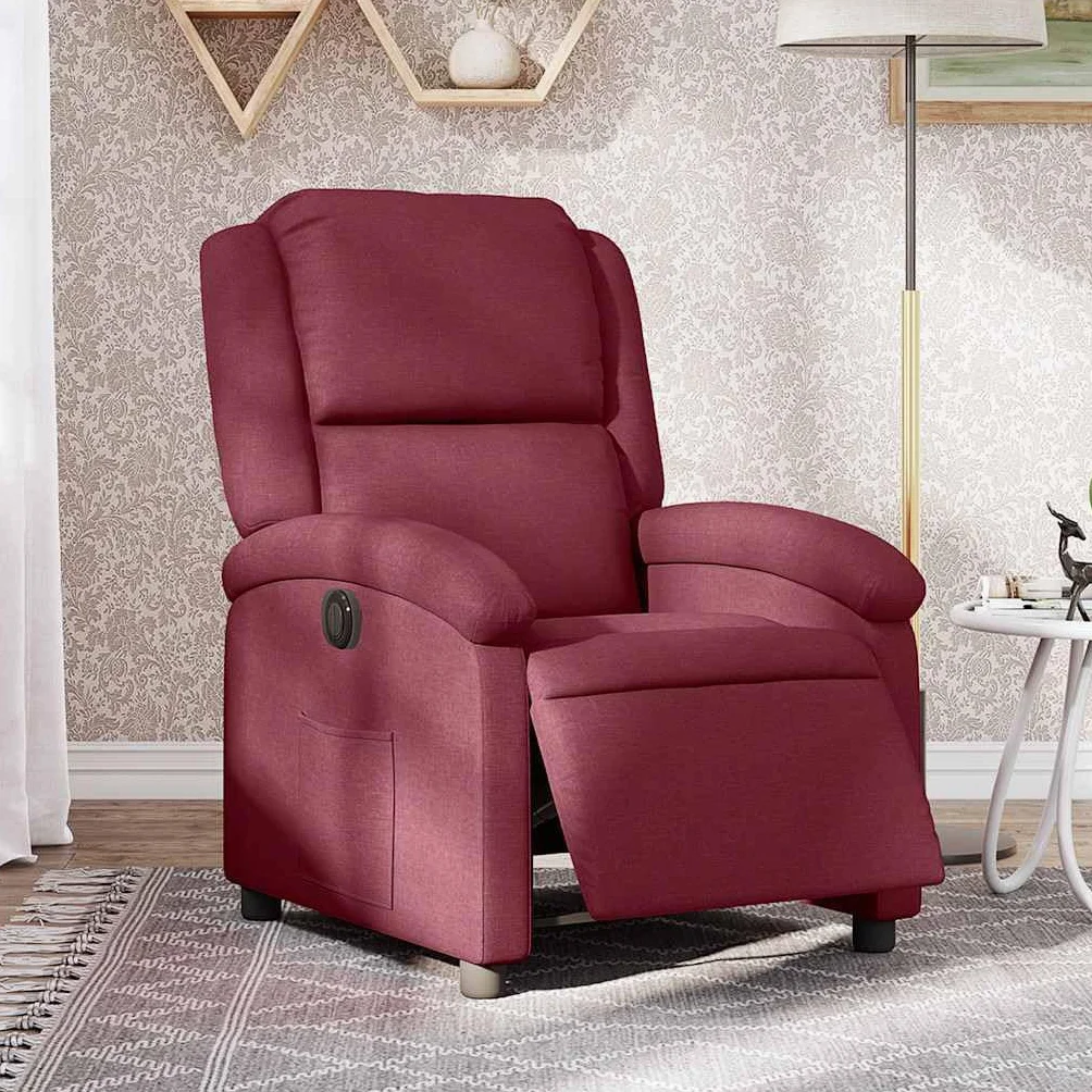 Fotel relaksacyjny, elektryczny kolor czerwonego wina, materiał z funkcją leżenia i regulowanym oparciem, wyściełany fotel telewizyjny z podłokietnikami, ergonomiczny do salonu, czytania i