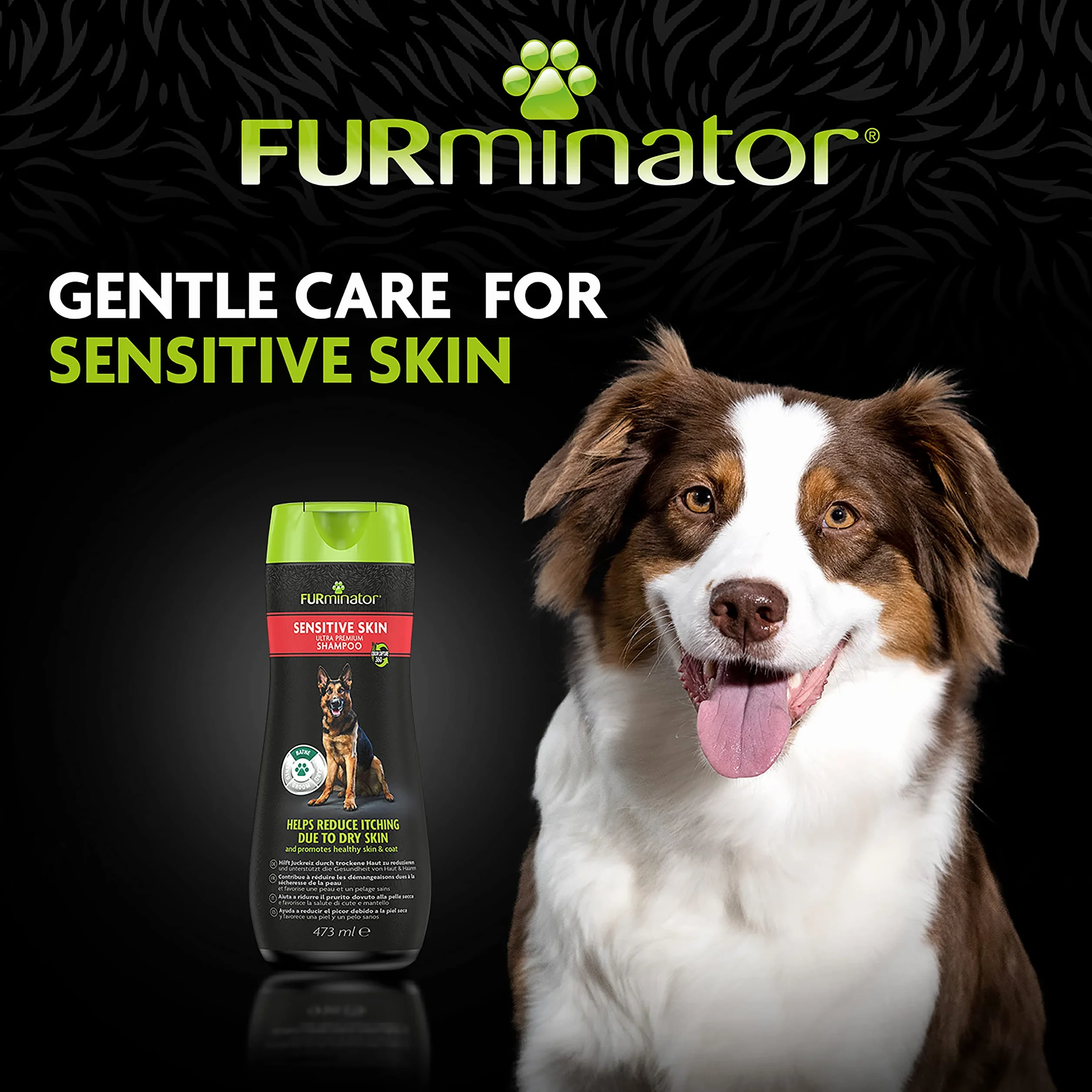 FURminator Sensitive Skin szampon dla psów – szampon premium dla psów o wrażliwej skórze, redukuje swędzenie spowodowane suchą skórą, 473 ml