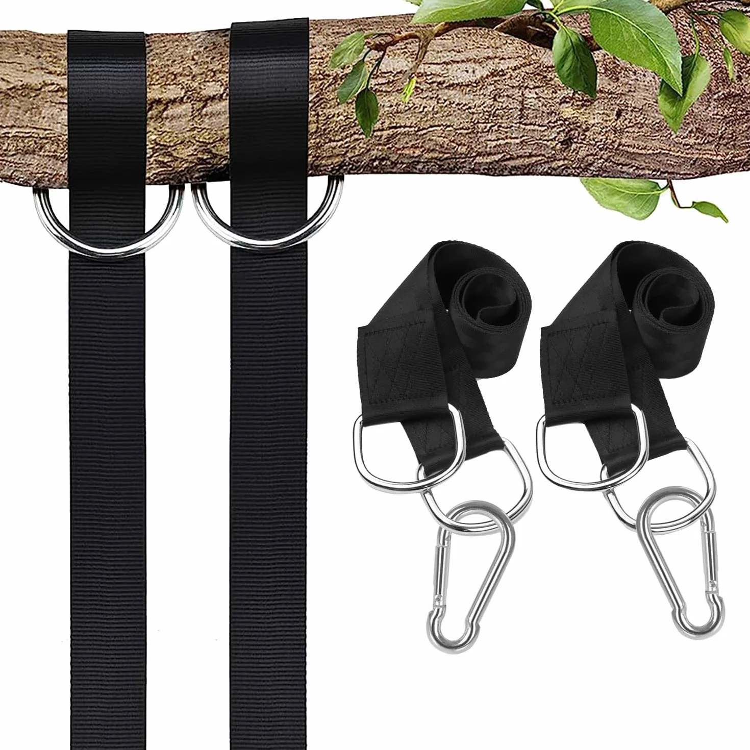Taeku Mocowanie do huśtawki, 1 para, odpornych na rozdarcie poliestrowych hamaków, do zawieszenia, do zawieszenia, z 2 karabińczykami, do fitnessu, na kemping, piknik, do aktywności na świeżym powietrzu (100 cm)