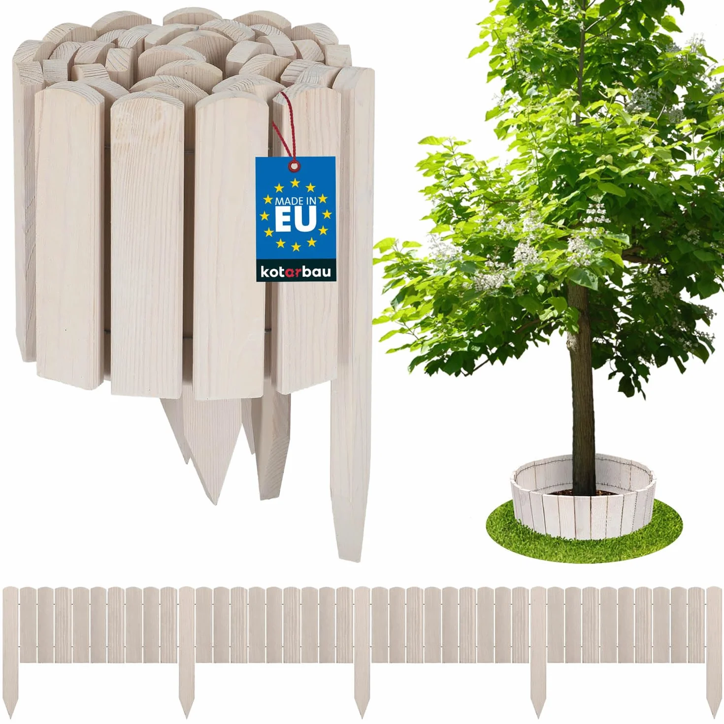 KOTARBAU® Płotek Ogrodowy Wbijany - 200 X 20 CM - Obrzeże Trawnika - Płot Drewniany - Palisada - Biały