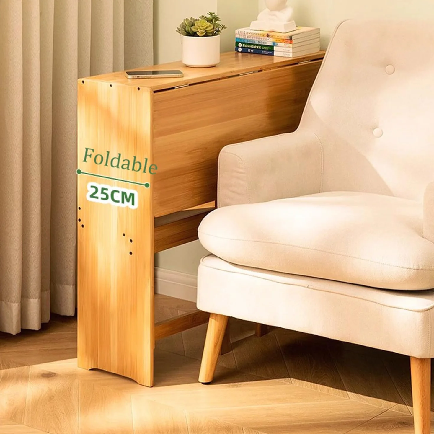 Bambusowe składane biurko z półką na książki, oszczędność miejsca, mały, składany stół do pisania, do domu, sypialni, biura, gabinetu, stylowe i funkcjonalne (kolor drewna 103 cm)
