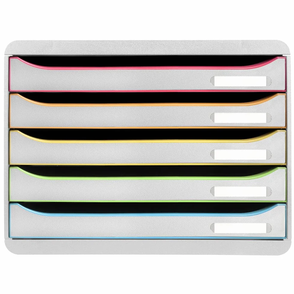 Exacompta 308913D Szafka na dokumenty BIG-BOX PLUS HORIZON, 5 szuflad na dokumenty A4+, wymiary zewnętrzne: 27 x 35,5 x 27,1 cm, 1 sztuka kolor biały/harlekin/biały