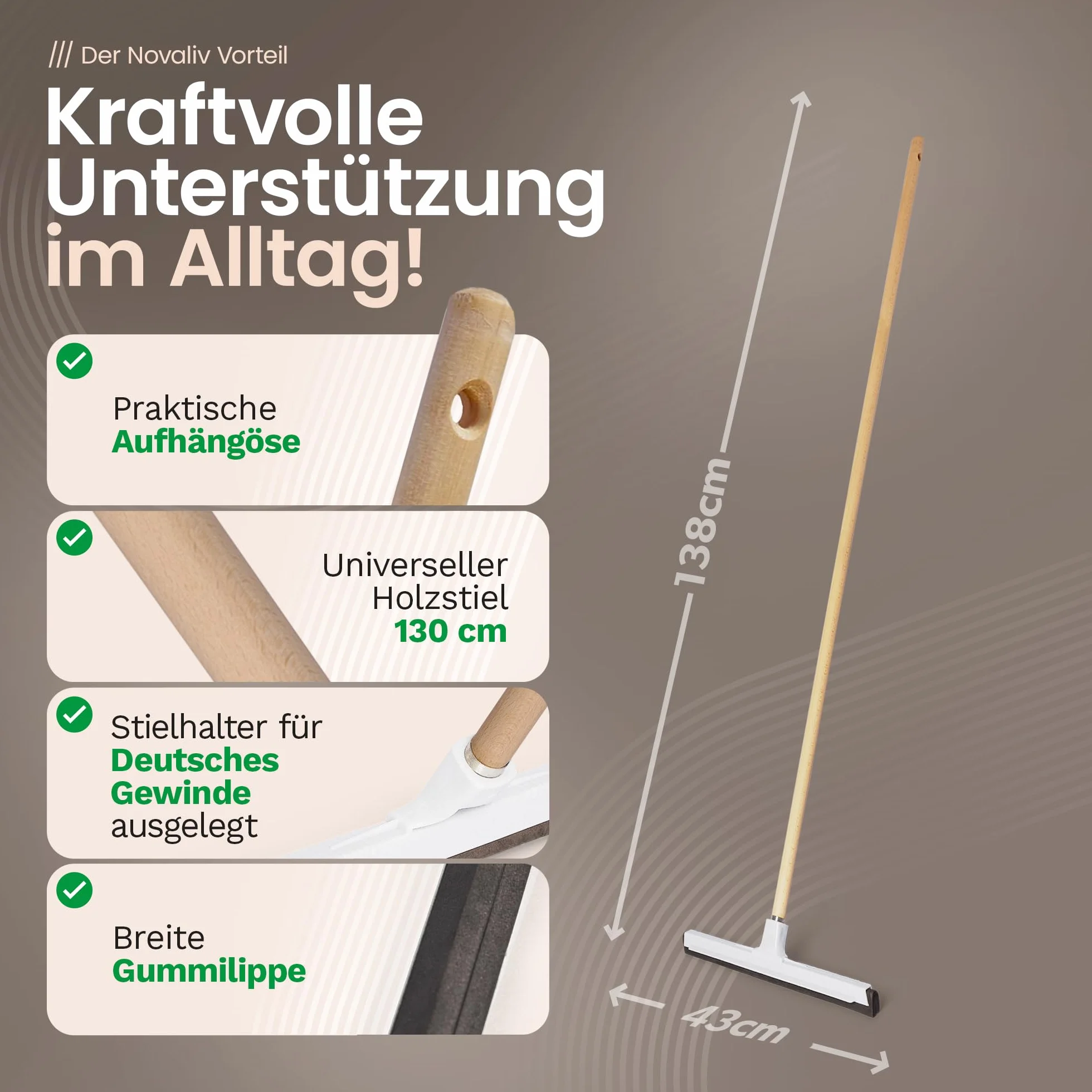 Novaliv 2 x ściągaczka do wody z drewnianym trzonkiem z tworzywa sztucznego, 43 cm, ściągaczka do wody, prysznic, ściągaczka gumowa, ściągaczka do samochodu, okien, basenu, ściągaczka do łazienki, prysznica, szerokość XXL, ściągaczka do wody, na taras i p