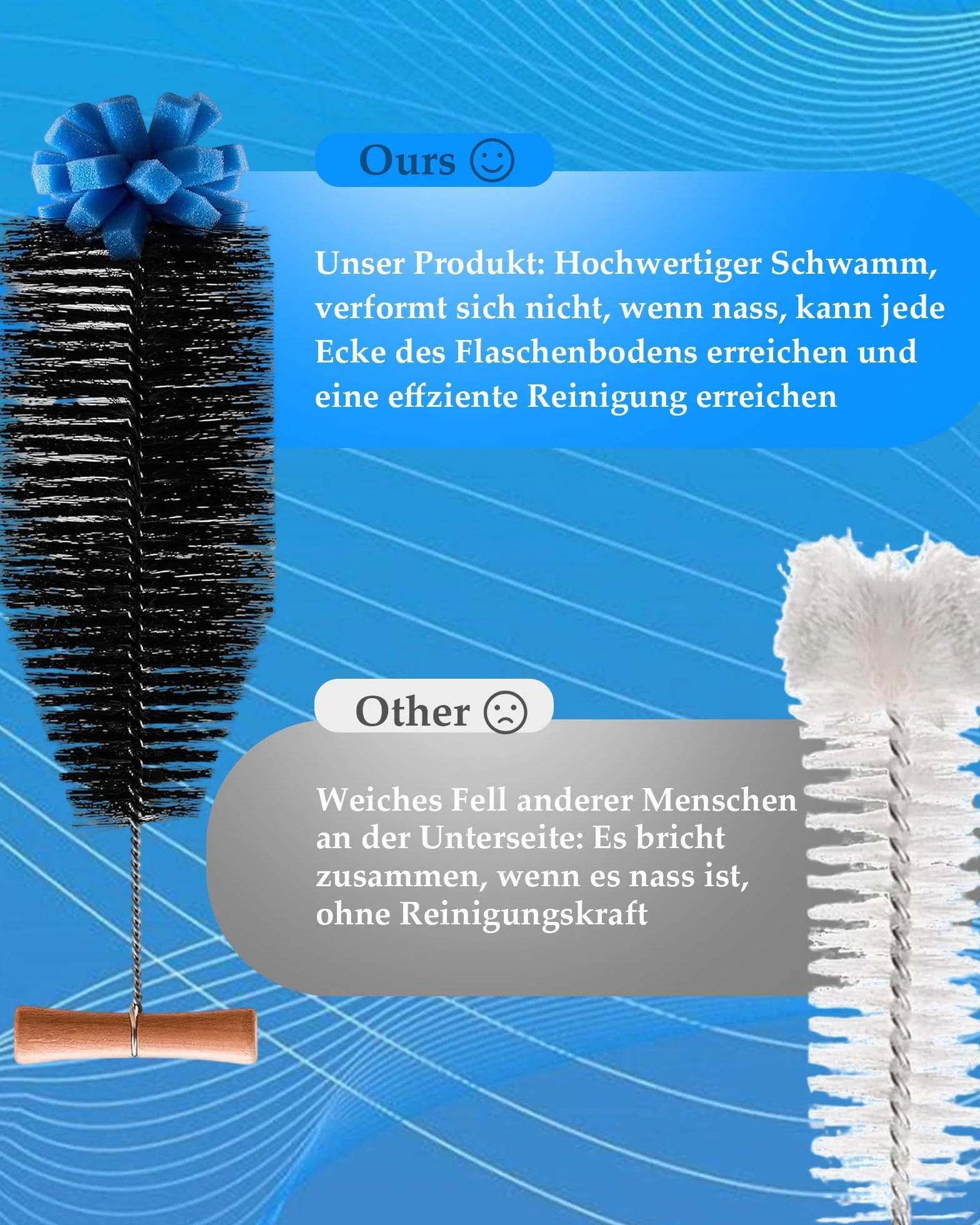 Szczoteczka do butelek 33 cm Wielofunkcyjny antypoślizgowy ergonomiczny drewniany uchwyt nadaje się do czyszczenia szklanek na wodę, butelek, butelek wina i innych pojemników