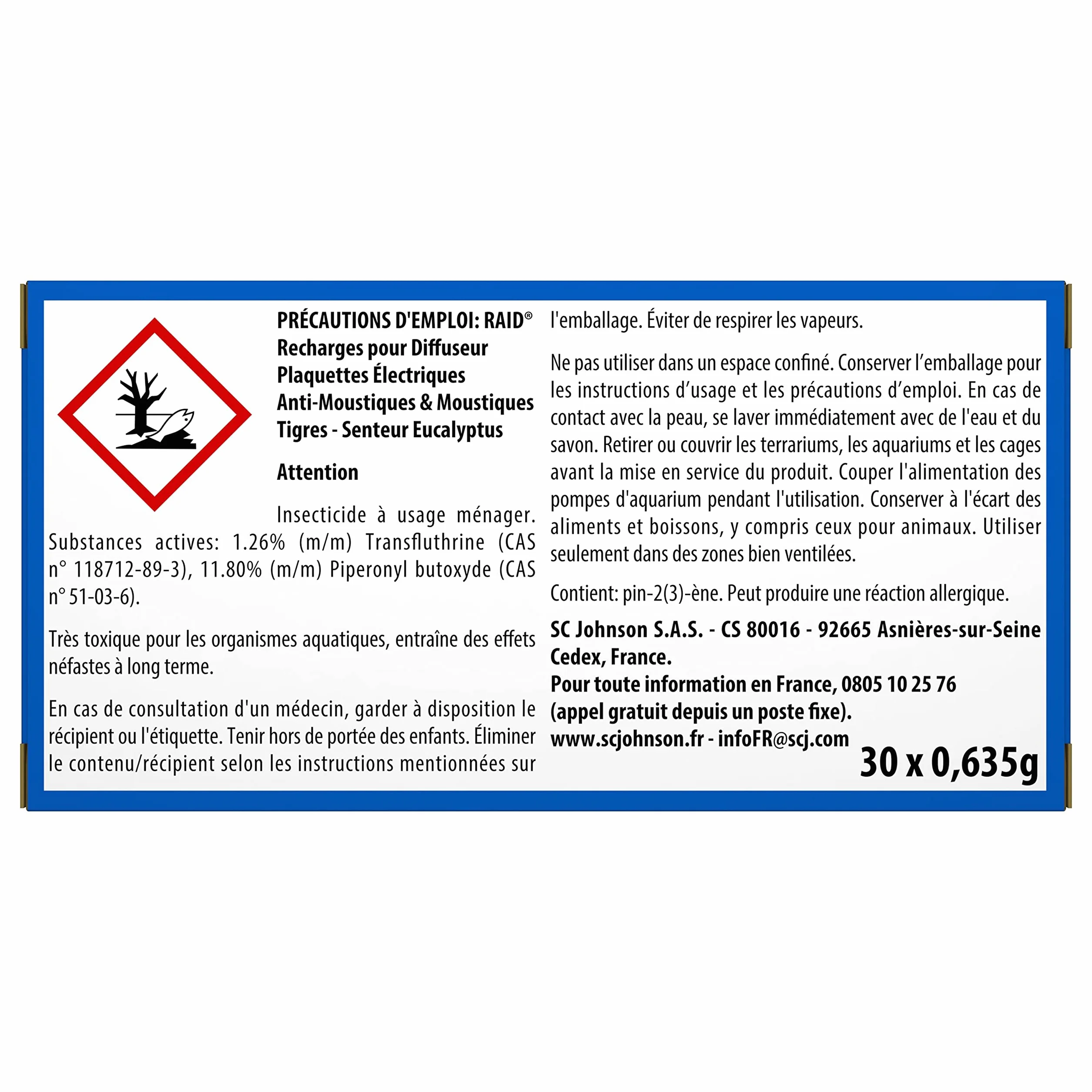 Raid zestaw uzupełniający do elektrycznego dozownika zapachowego w płytkach, komary i komary tygrysie, zapach eukaliptusa, środek owadobójczy, uzupełnianie dla 30 rodziców