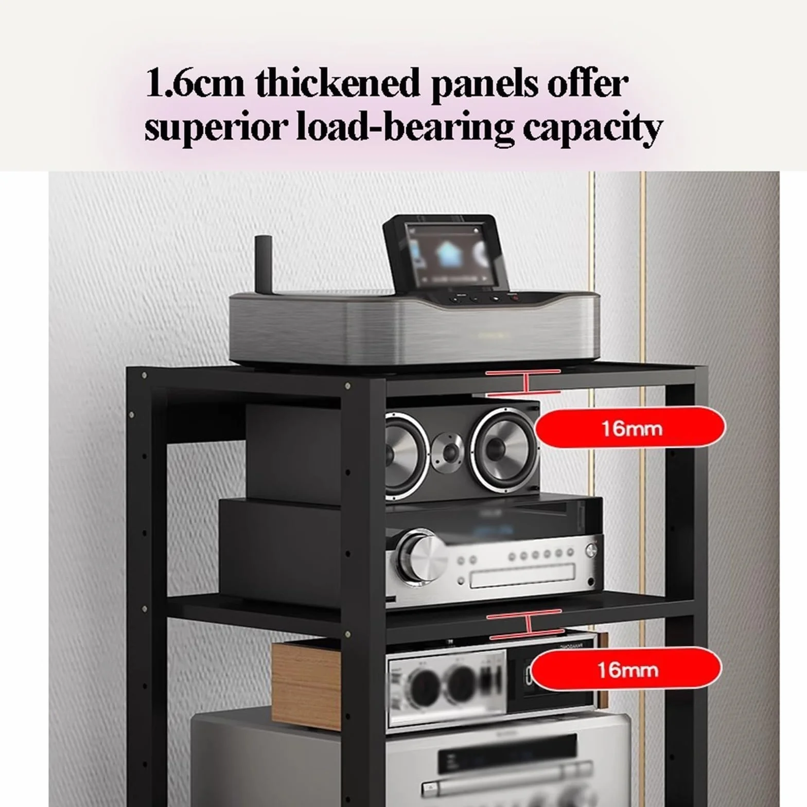 Półka na sprzęt audio HiFi Rack, 7-poziomowy stojak na sprzęt audio, stolik gramofonowy z regulowaną półką, stojak na telewizor, centrum rozrywki do salonu, pokoju zabaw, sypialni(Black)