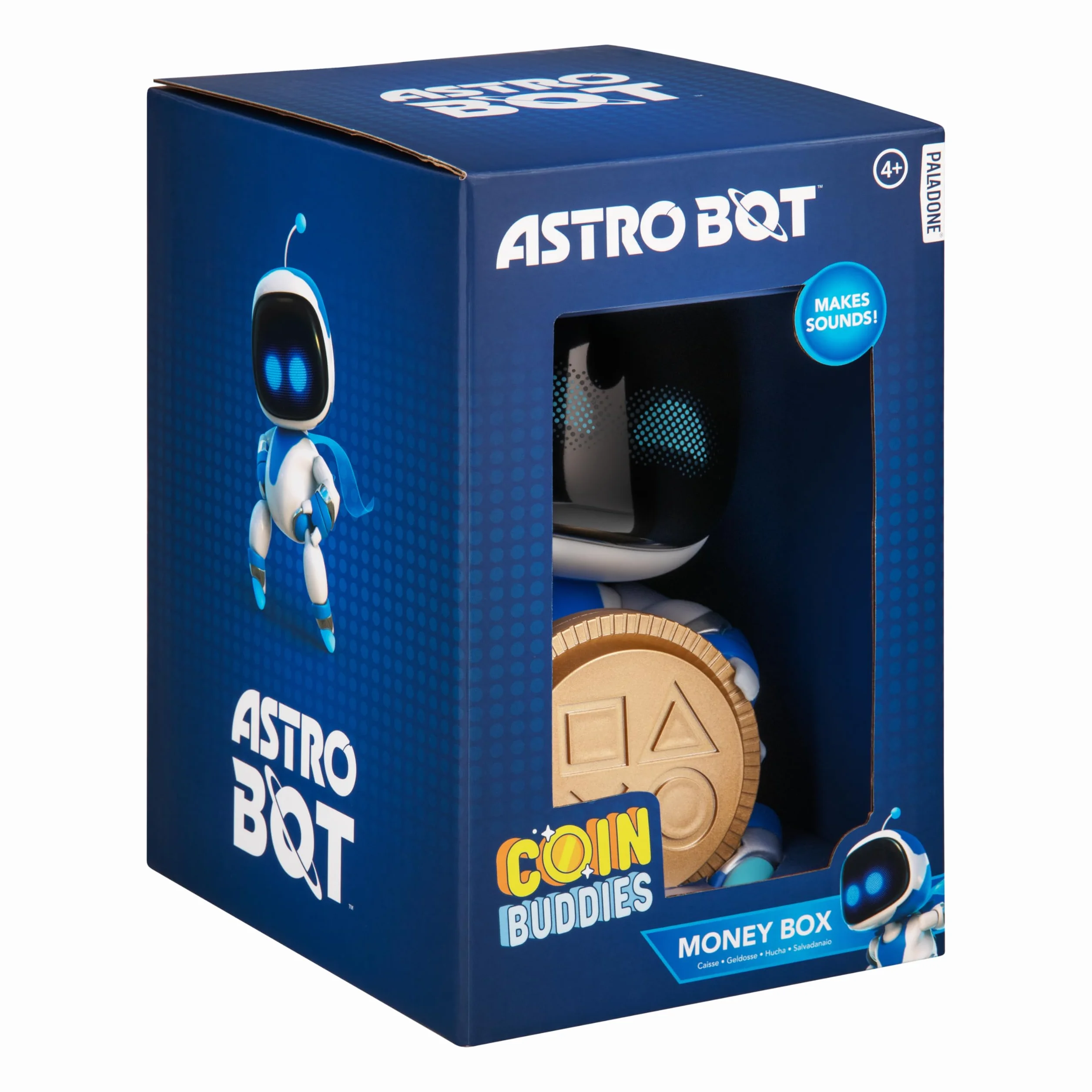 Astro Bot skarbonka – 18 cm interaktywne pudełko na monety z efektami dźwiękowymi, świnka skarbonka na baterie, dla dzieci i graczy | Paladone