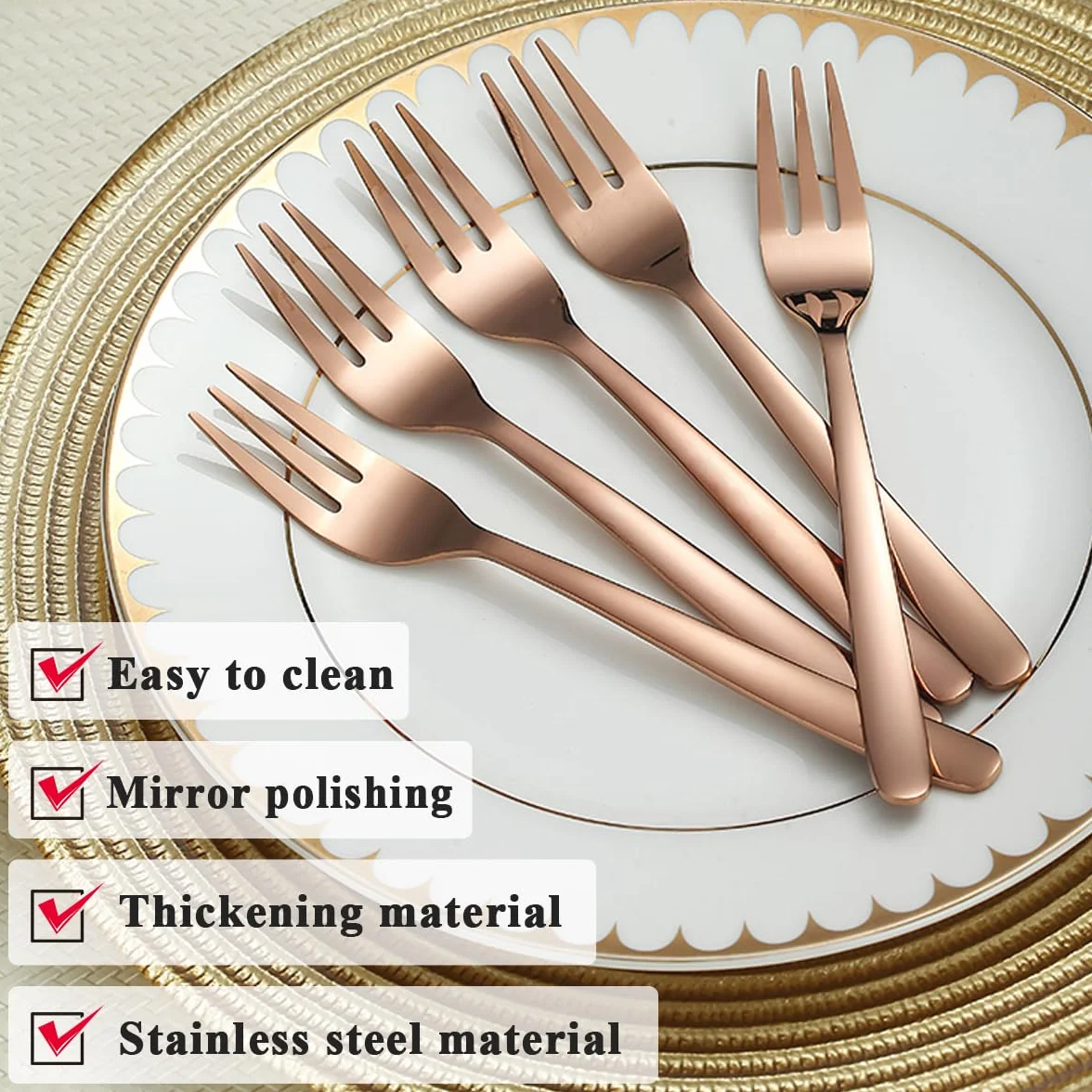 Kyraton Rose Gold Dessert Forks 12 sztuk 15,6 cm widelec do ciasta ze stali nierdzewnej, widelce do herbaty, widelce do owoców, zestaw sztućców do ciasta, można myć w zmywarce