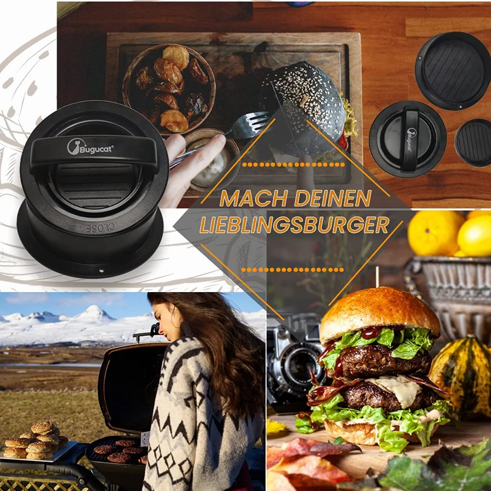 3 w 1 Prasa do Burgerów, Zestaw do Robienia Hamburgerów, Prasa do Burgerów z Nieprzywierającą Powierzchnią, Foremka do Hamburgerów, Narzędzie do Grillowania na Barbecue, Akcesoria do Kuchni, W