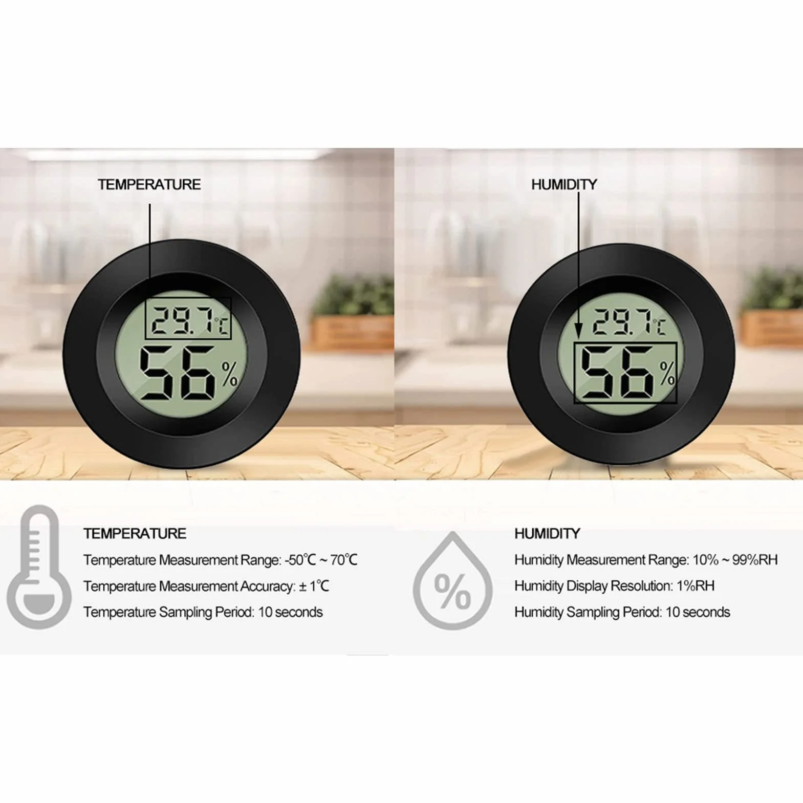 Generic Mini Cyfrowy LCD Gadów Termometr Higrometr Trwały Miernik Temperatury i Wilgotności do Zbiorników dla Gadów i Terrariów (BLACK)
