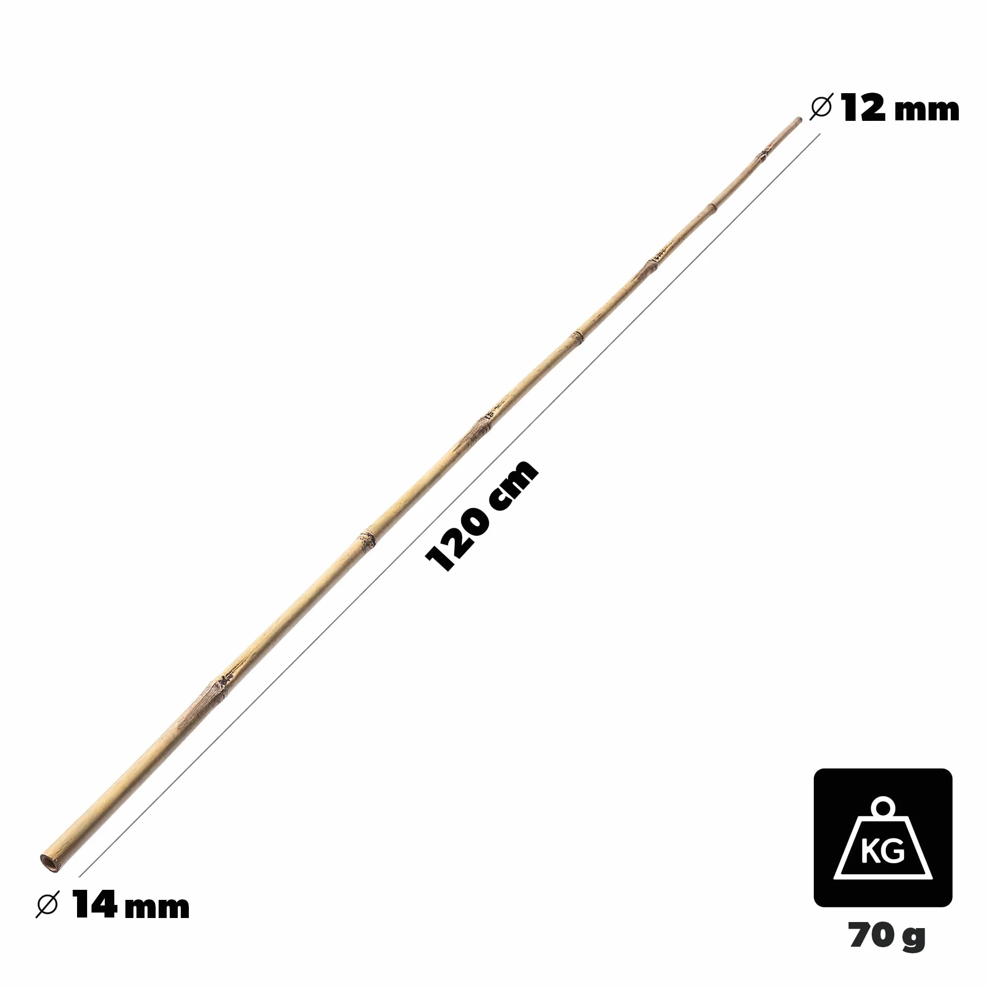 KADAX Drążki bambusowe 120 cm x 12/14 mm, zestaw 50 sztuk, drążki bambusowe jako podpora dla roślin pomidorowych i pnących, podpórka do roślin pnących