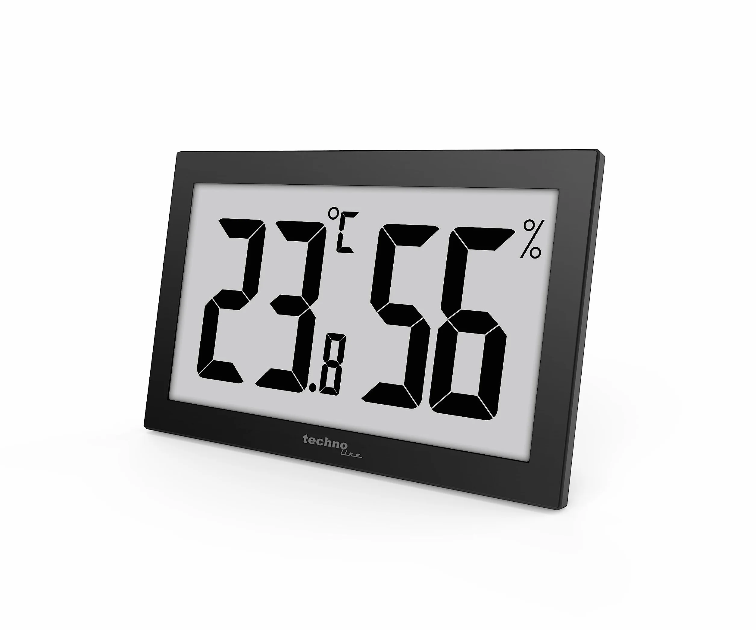 Termometr Technoline - higrometr, termometr XXL, WS9465, bardzo czytelny wyświetlacz, czarny, z dużym wyświetlaczem LCD do foyer hotelu biurowego