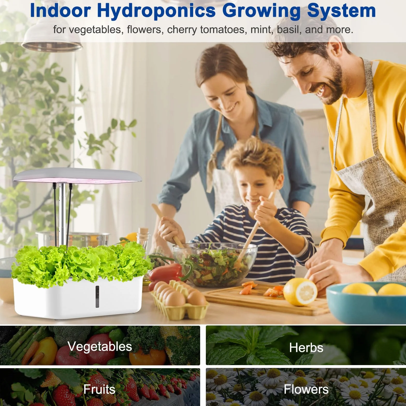 WiFi hydroponiczny system uprawy, 14 pods Smart Garden z lampą LED do roślin, sterowany ręcznie/aplikacją, automatyczny timer, do użytku wewnątrz i na zewnątrz, zestaw do ogrodu ziołowego,