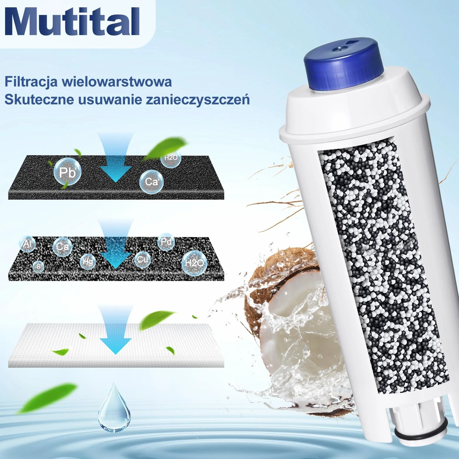 Mutital sztuk w pełni automatycznych filtrów do wody, zamiennik kompatybilny z serią Delonghi ECAM, Dinamica, Cappuccino, Magnifica, ETAM Autentica i różnymi modelami firmy Esam (12 Stück)