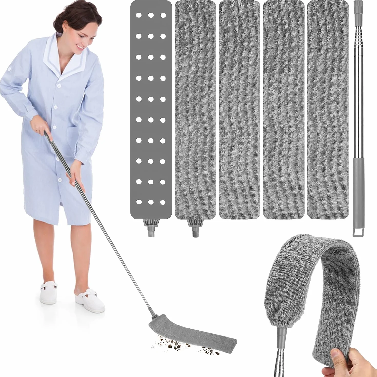 Bixury Szczotka do Czyszczenia Kurzu z Wysuwaną Szczeliną Pędzel do Kurzu z Mikrofibry Teleskopowa Wysuwana Szczelina Dust Cleaner Szczotka z 4 Zmywalnymi ściereczkami do Czyszczenia Szczelin
