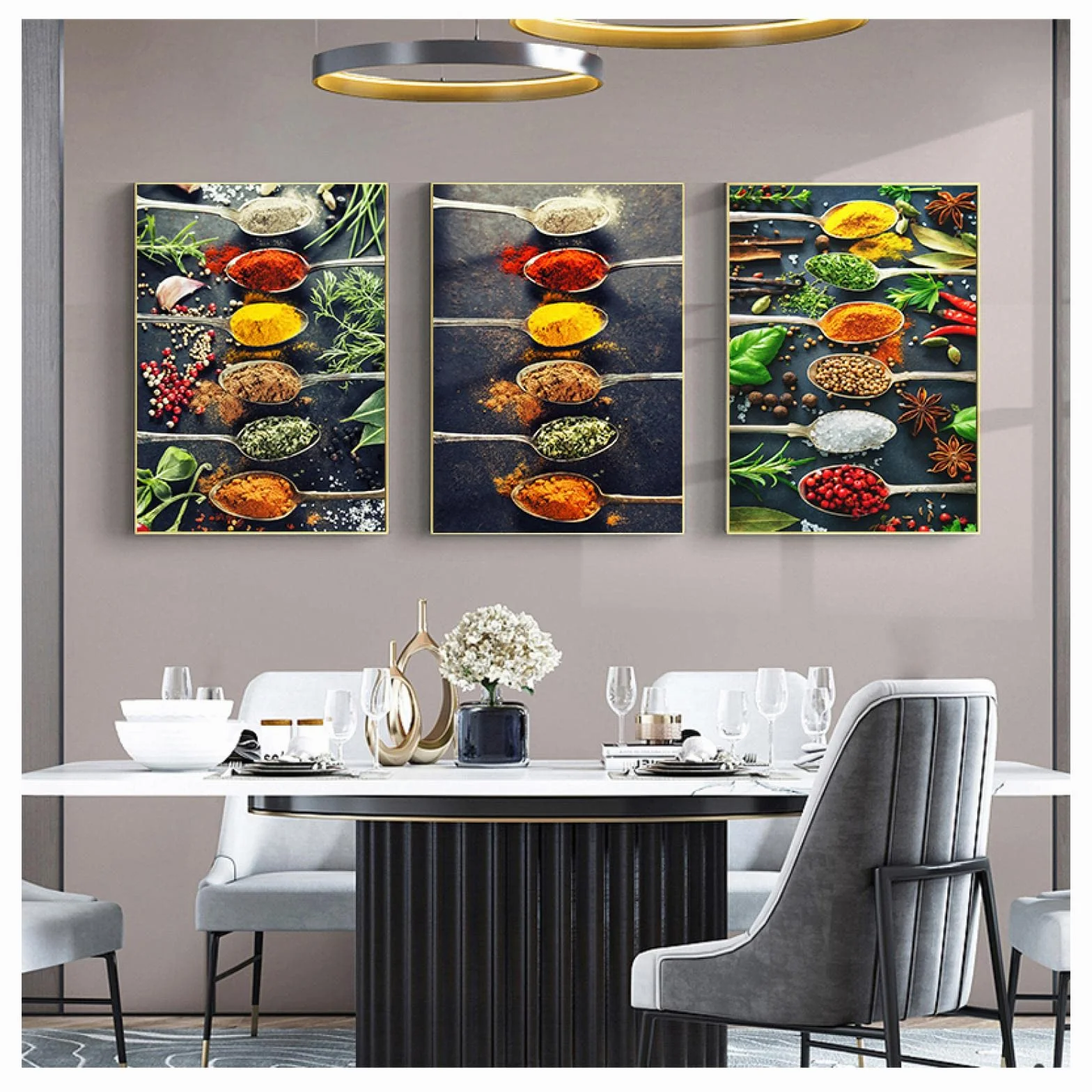 Piękny obraz ścienny na płótnie motyw kuchenny mieszanka ziół i przypraw plakaty sztuka ścienna modułowe obrazy do dekoracji restauracji 60 x 84 cm x 3 szt. bez ramy