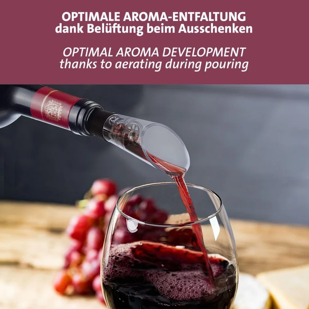 Westmark Nalewak do dekantacji Simo – wysokiej jakości nalewak do wina z wentylacją, nasadka odpowiednia do wielu butelek wina, niezawodne uszczelnienie – tworzywo sztuczne, stal nierdzewna, 2 szt.