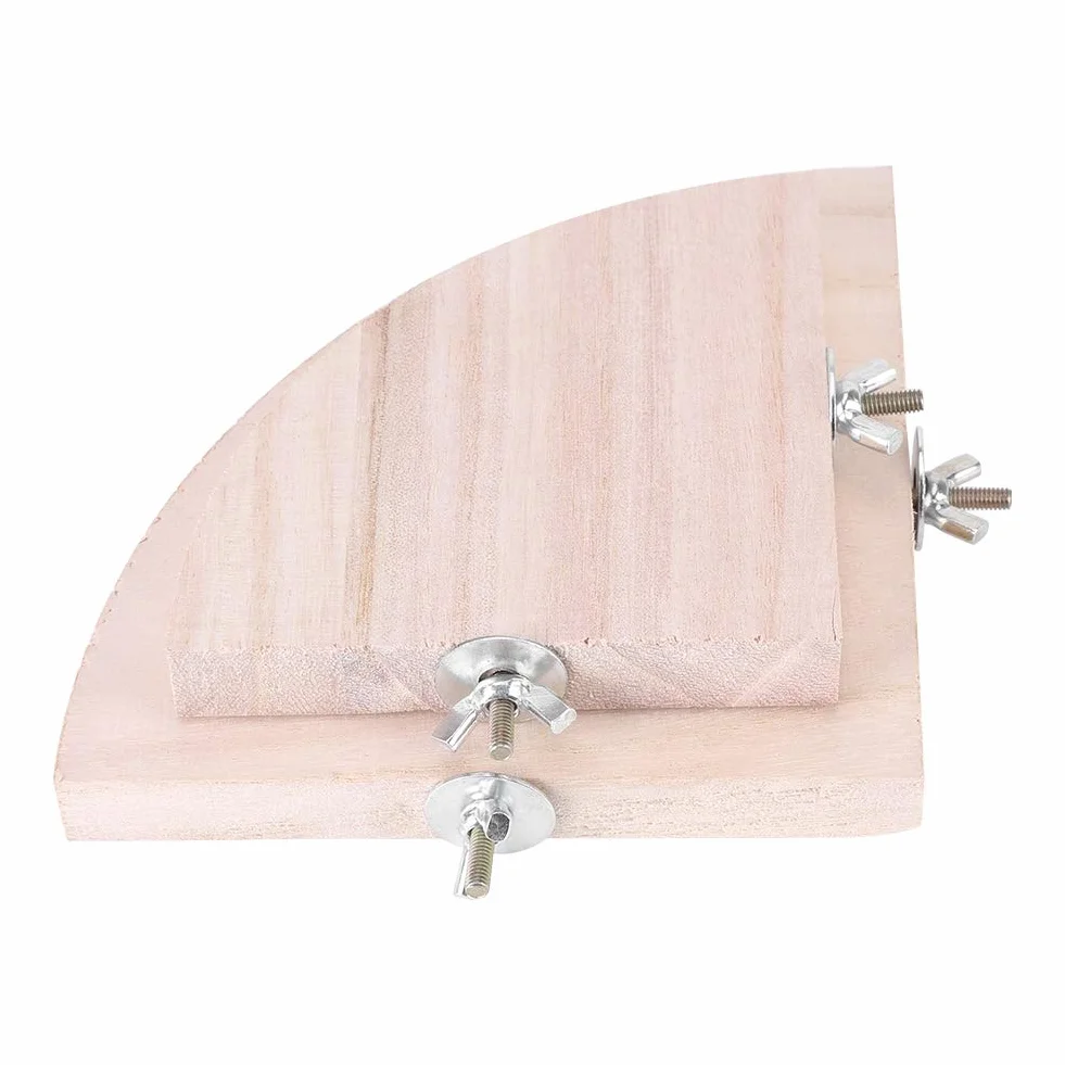 Parrot Hamster Stand Platform, 2Pcs Wooden Fan Shape Bird Cage Perches Platform Cage Accessories Exercise Toys for Parrot Hamster Chinchillas