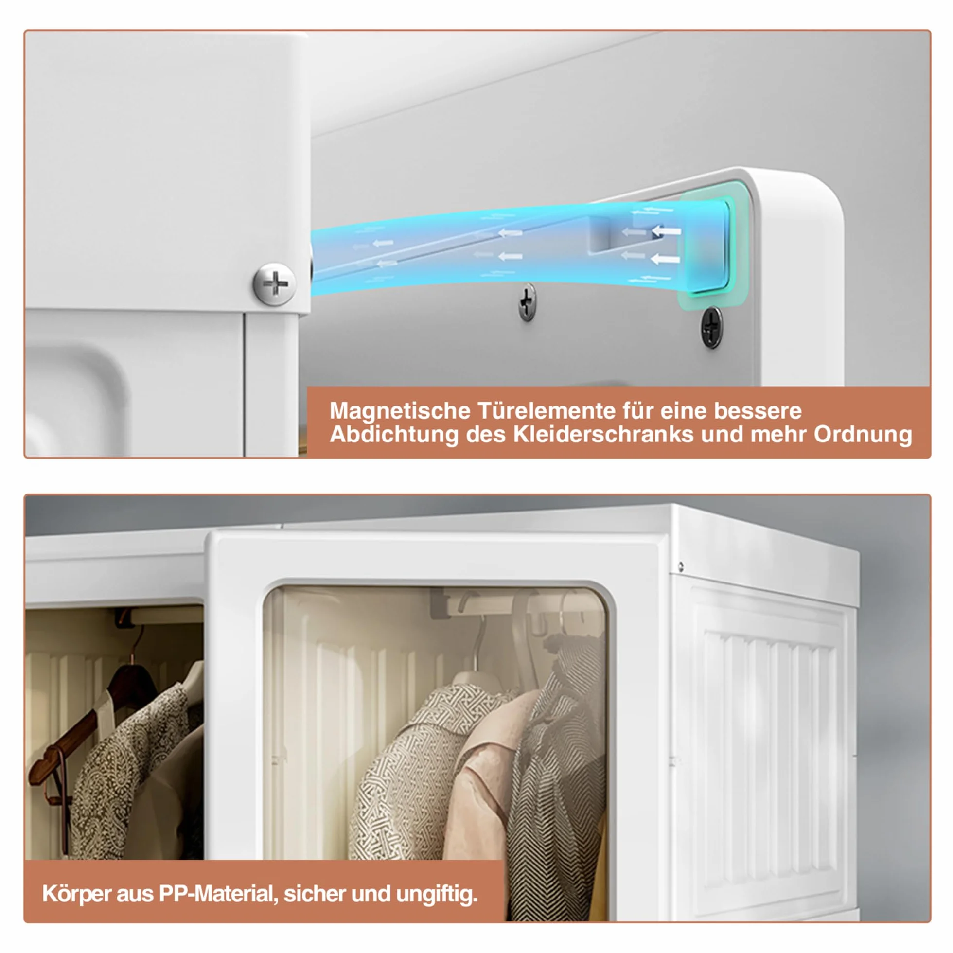 BestAlice Składana szafa na ubrania z 6 drzwiami, do zawieszenia, szafa wielofunkcyjna, łatwy montaż, z drążkiem, magnetyczne drzwi, do salonu, sypialni, 69 x 50 x 170 cm, biała (6 drzwi z 1 drążkiem)