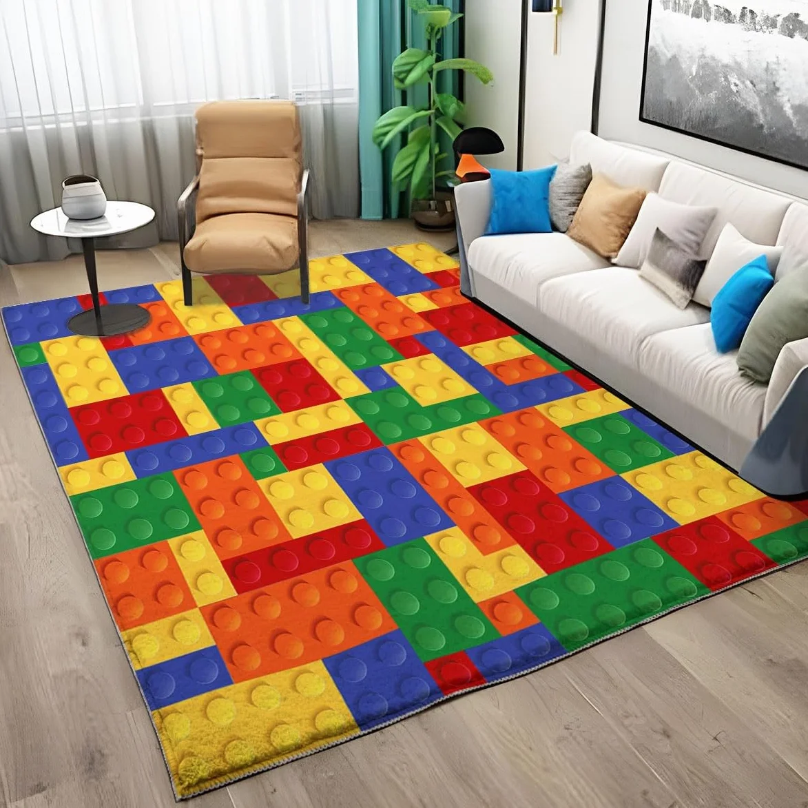 Dywany do salonu, geometryczne, kolorowe klocki do sypialni, dywan 120 x 170 cm, dywanik do salonu, antypoślizgowy dywan, dywan z nadrukiem 3D, nie gubi włosia, łatwy do czyszczenia