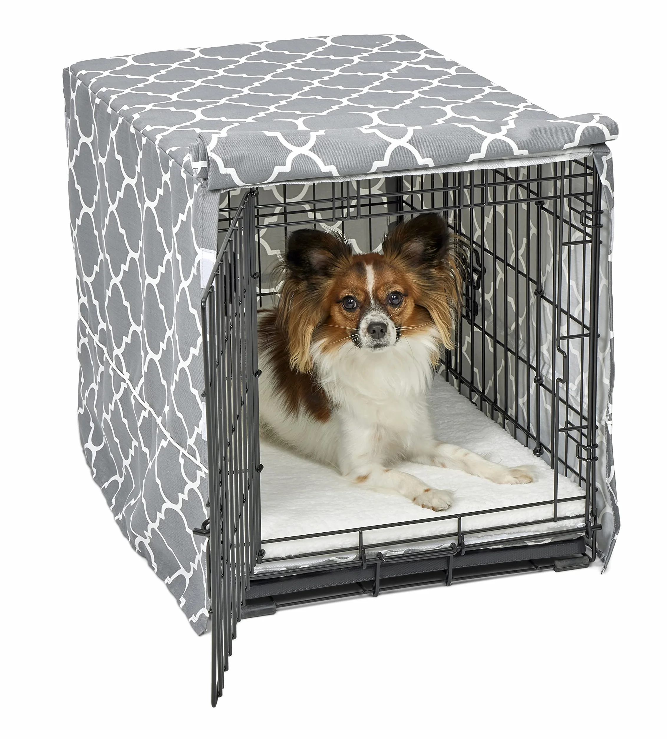 New World PeT Products Pokrowiec na klatkę dla psa z osłoną z tkaniny teflonowej, pokrowiec na skrzynię dla psa pasuje do skrzynek dla psów ze Środkowego Zachodu 61 cm, jasnoszary wzór designerski