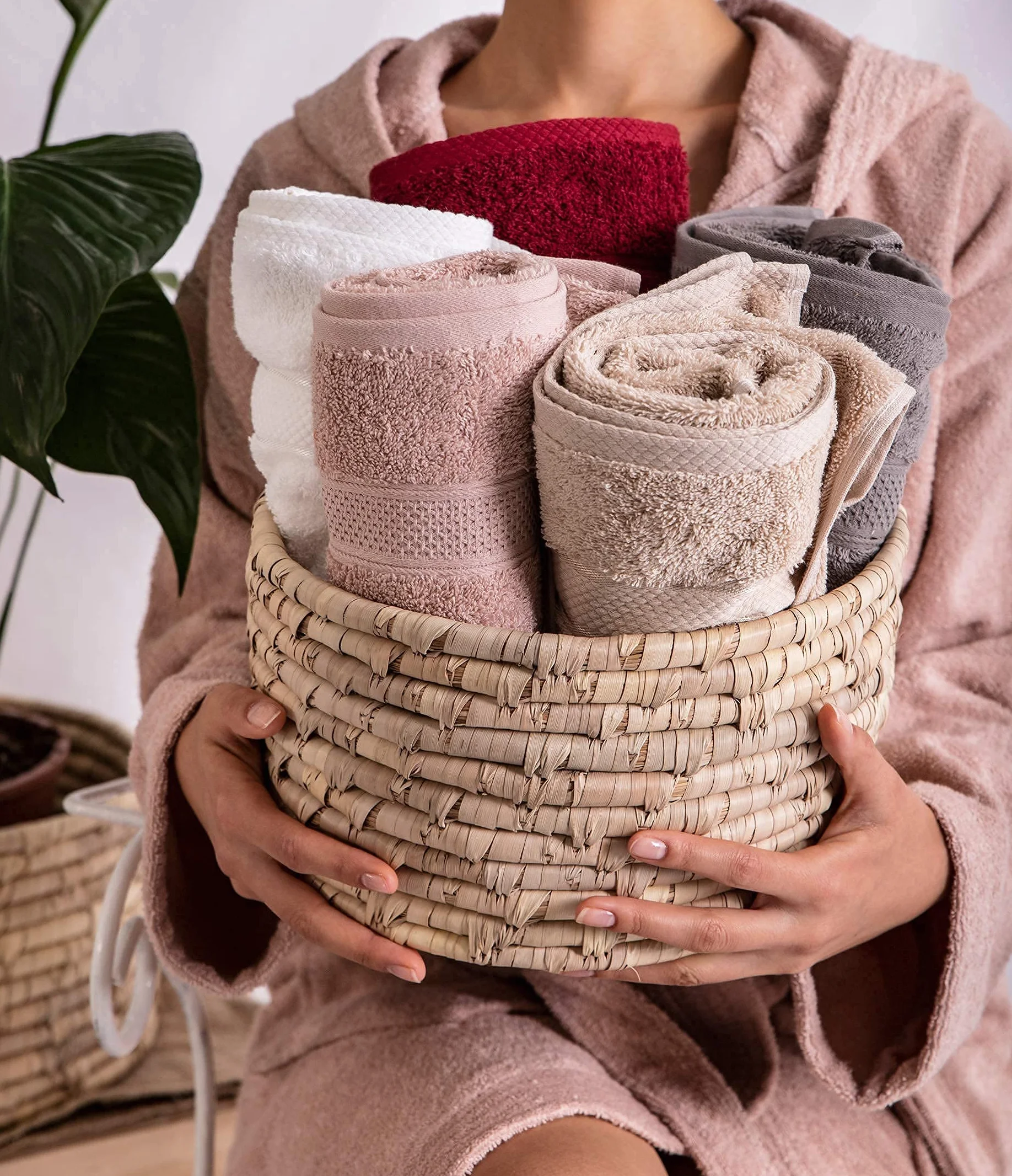 Komfortec Zestaw 8 ręczników ze 100% bawełny, 8 ręczników 50 x 100 cm zestaw, frotte, miękki, antracyt/różowy