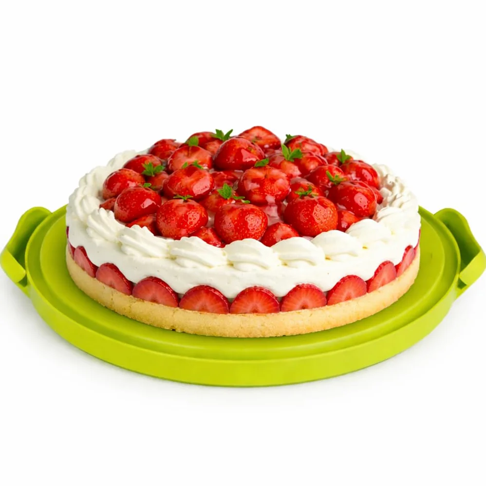 Pojemnik na Ciasto z Pokrywą – Transporter na Tort, Muffinki i Wypieki, Pojemnik do Przechowywania i Przenoszenia (Zielony, Okrągły 30 x 15,3 cm)