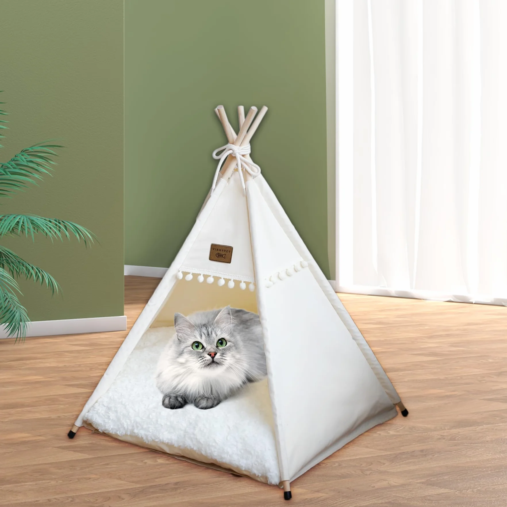 Namiot Tipi dla kotów i psów, domek z pluszową poduszką, zdejmowany i nadający się do prania, 60 x 60 cm