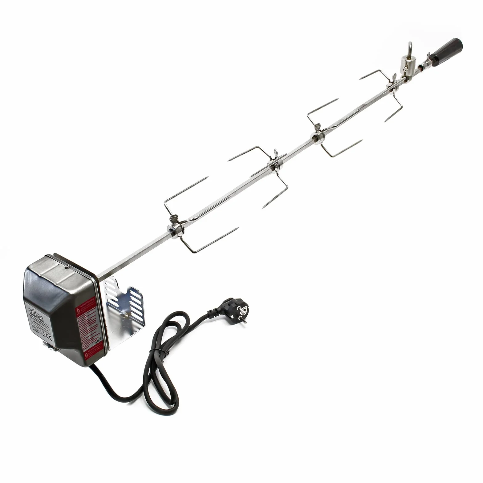 BBQ rożen obrotowy 110cm 230V ze stali nierdzewnej z 4 hakami i przeciwwagą do mięsa na ruszcie