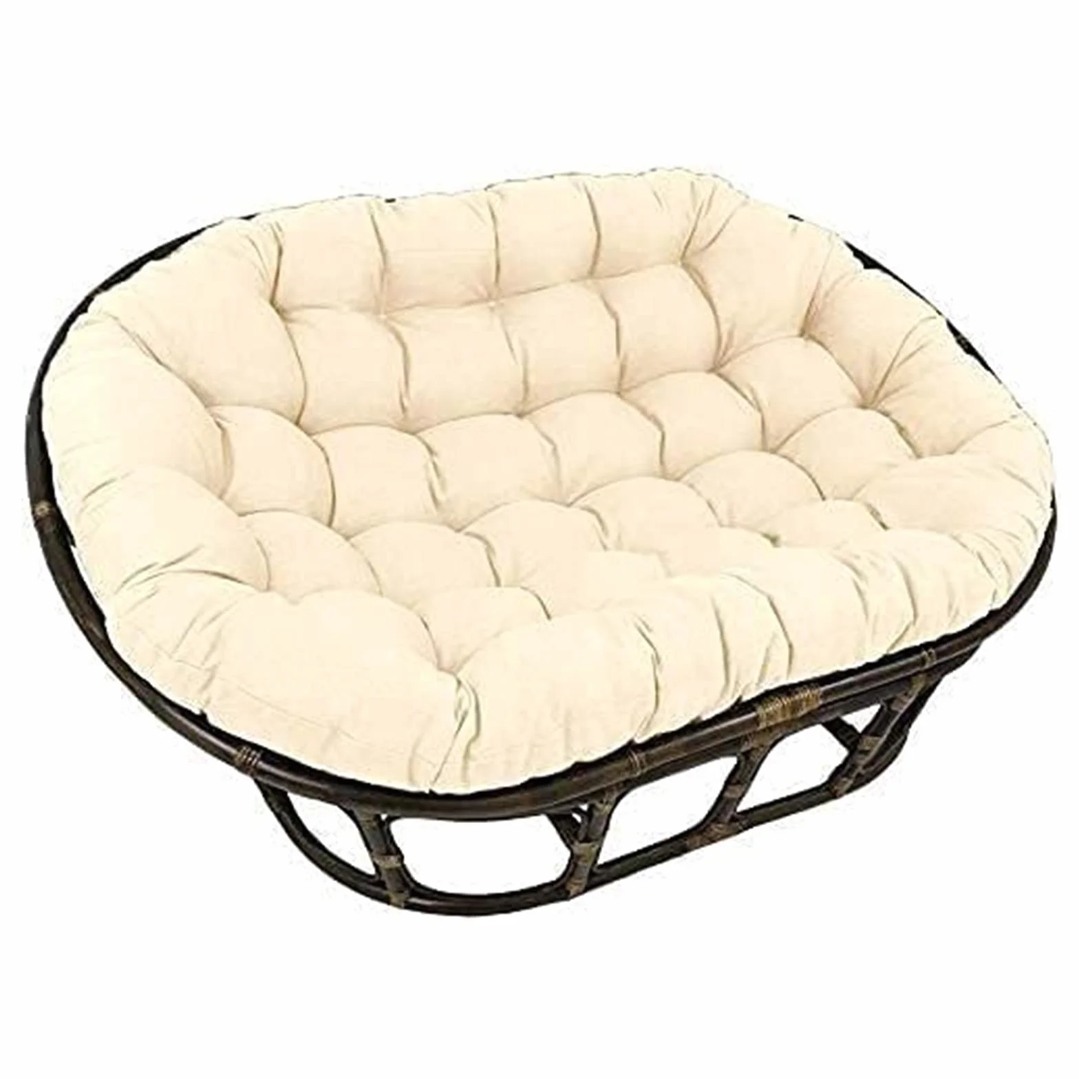 Papasan 4-narożne poduszki na krzesło, rattanowe poduszki na huśtawkę, podwójne, ponadwymiarowe, papasan, na krzesło, podwójne, papasan, na zewnątrz, wodoodporne, z wiązaniami, beżowe, 170 x 120