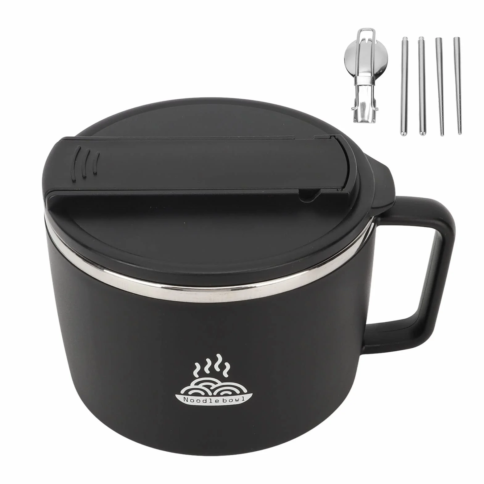 Ejoyous Miska na ramen z pokrywką, miska na makaron ze stali nierdzewnej 1200 ml Box japońska miska na zupę natychmiastowa przenośna miska na makaron miski do makaronu