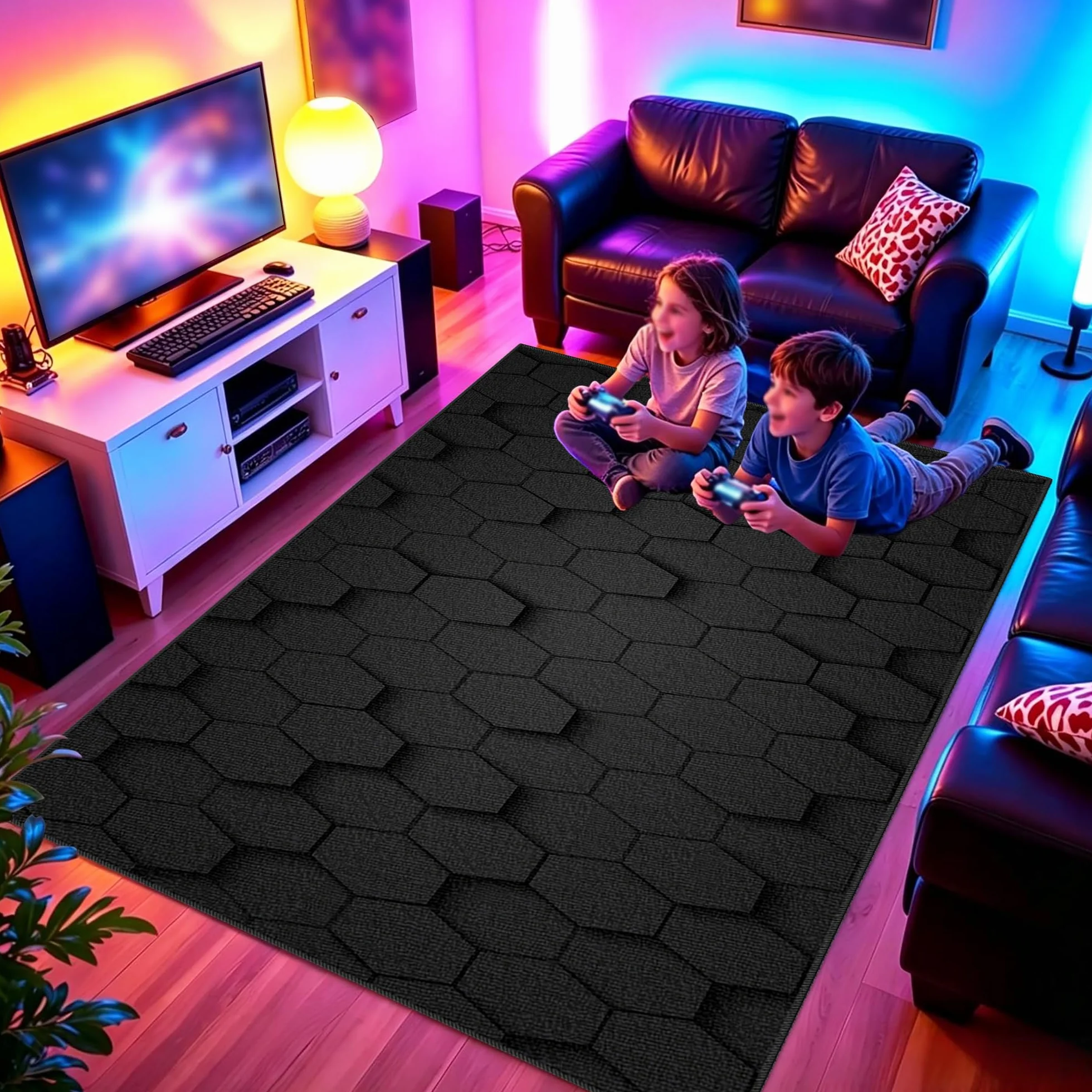 Zmywalny dywanik do pokoju zabaw, 110 x 150 cm / 43,31 x 59,06 cala Mata podłogowa na krzesło komputerowe do gier, mata sportowa, mata podłogowa dla graczy 3D do sypialni na krzesło biurowe