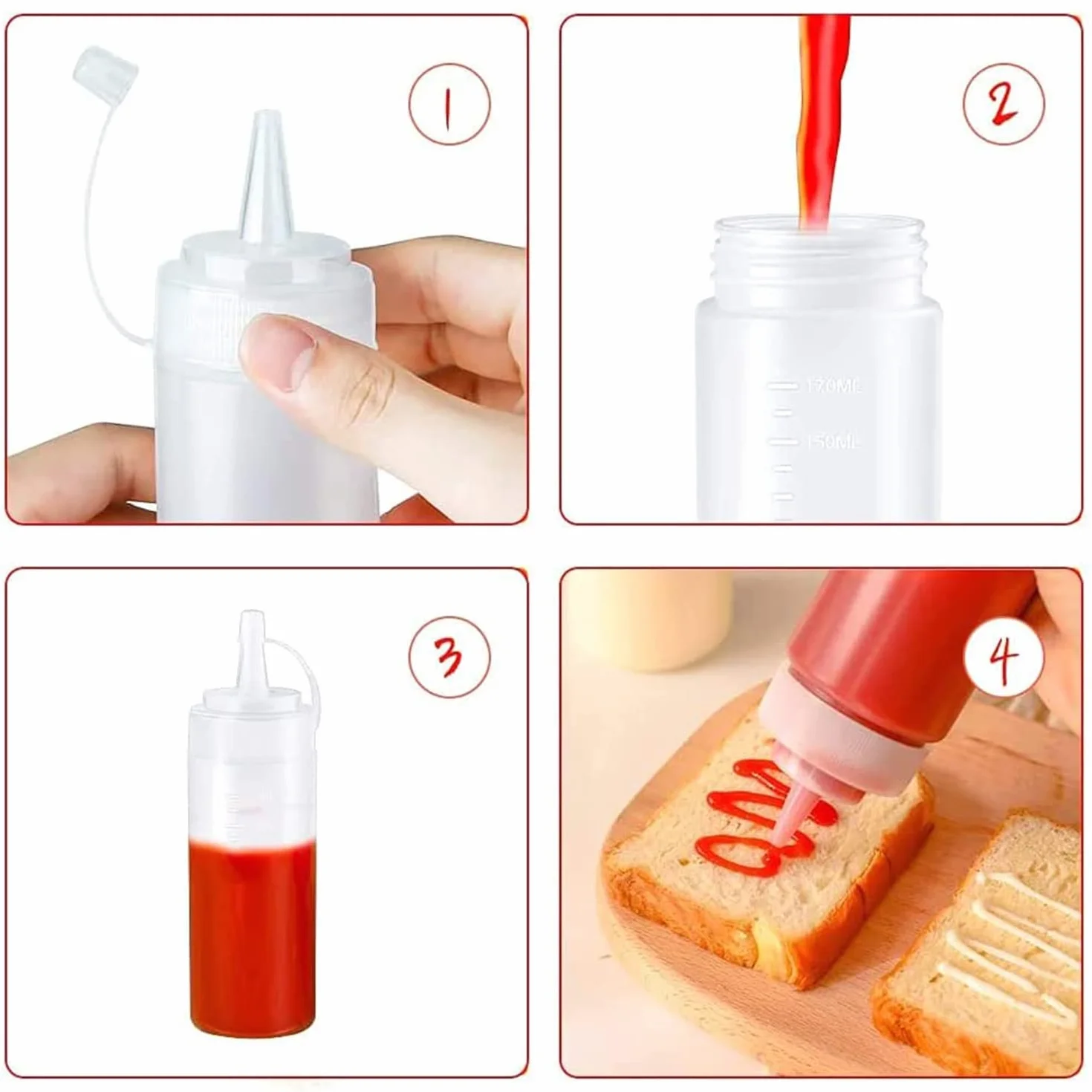 Butelki do wyciskania, 2 szt. 240 ml plastikowe butelki na sosy wyciskane z dyszami do wyciskania butelki na przyprawy dozowanie butelki keczupu do sosów BBQ syrop sos sałatkowy olej płyny