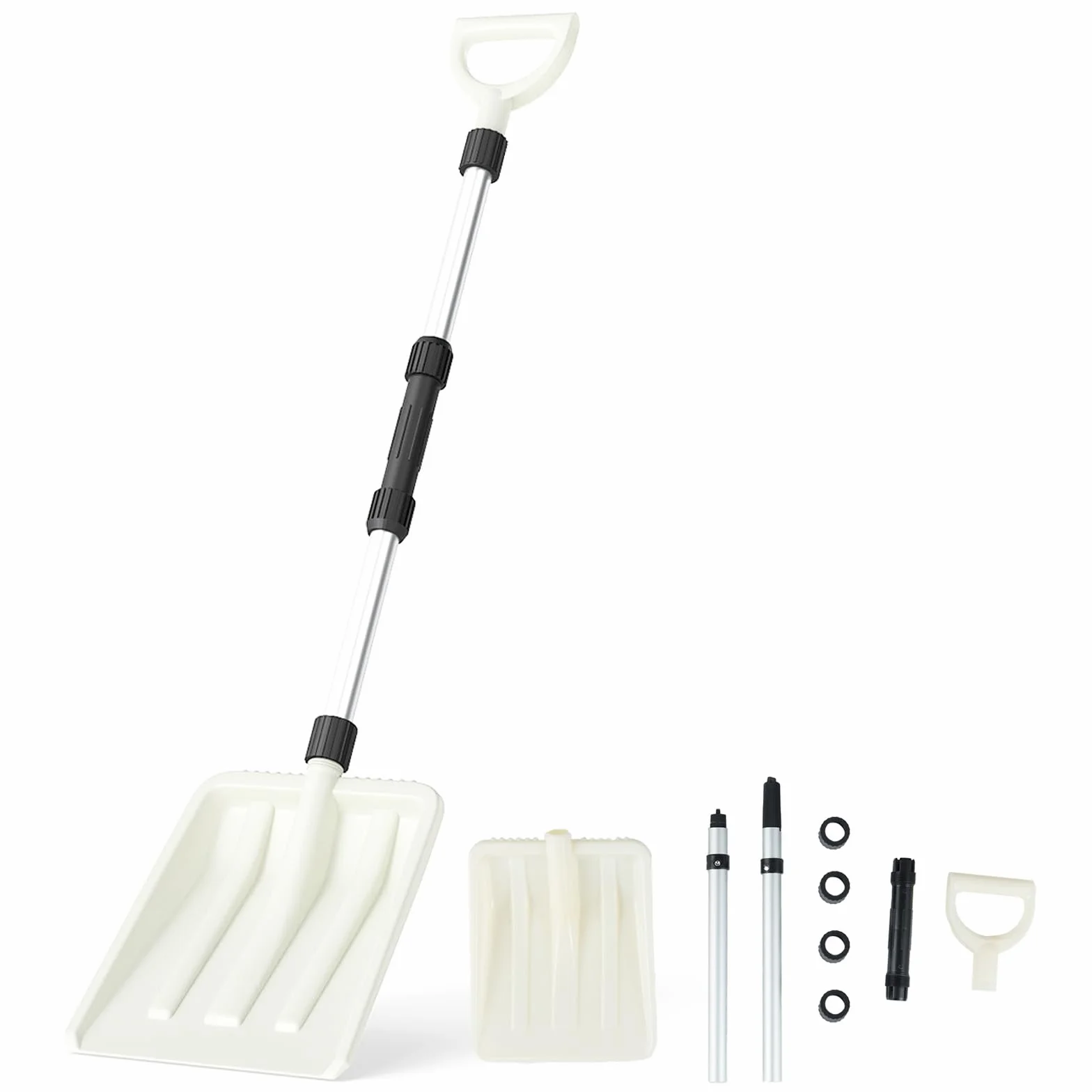 COSTWAY Łopata do śniegu, długość 116,5 cm, z ergonomicznym uchwytem i aluminiowym trzonkiem, lekka odśnieżarka na podjazd, do zabawy w bałwanki