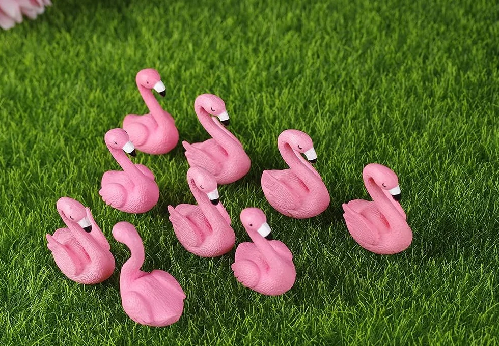 10 sztuk mini dekoracyjnych figurek ogrodowych, flaminga, zestaw z mikrokrajobrazu, ornament z żywicy, dekoracyjna miniaturka, domowa impreza, ciasto, sukulenty, ogród, krajobraz mchu