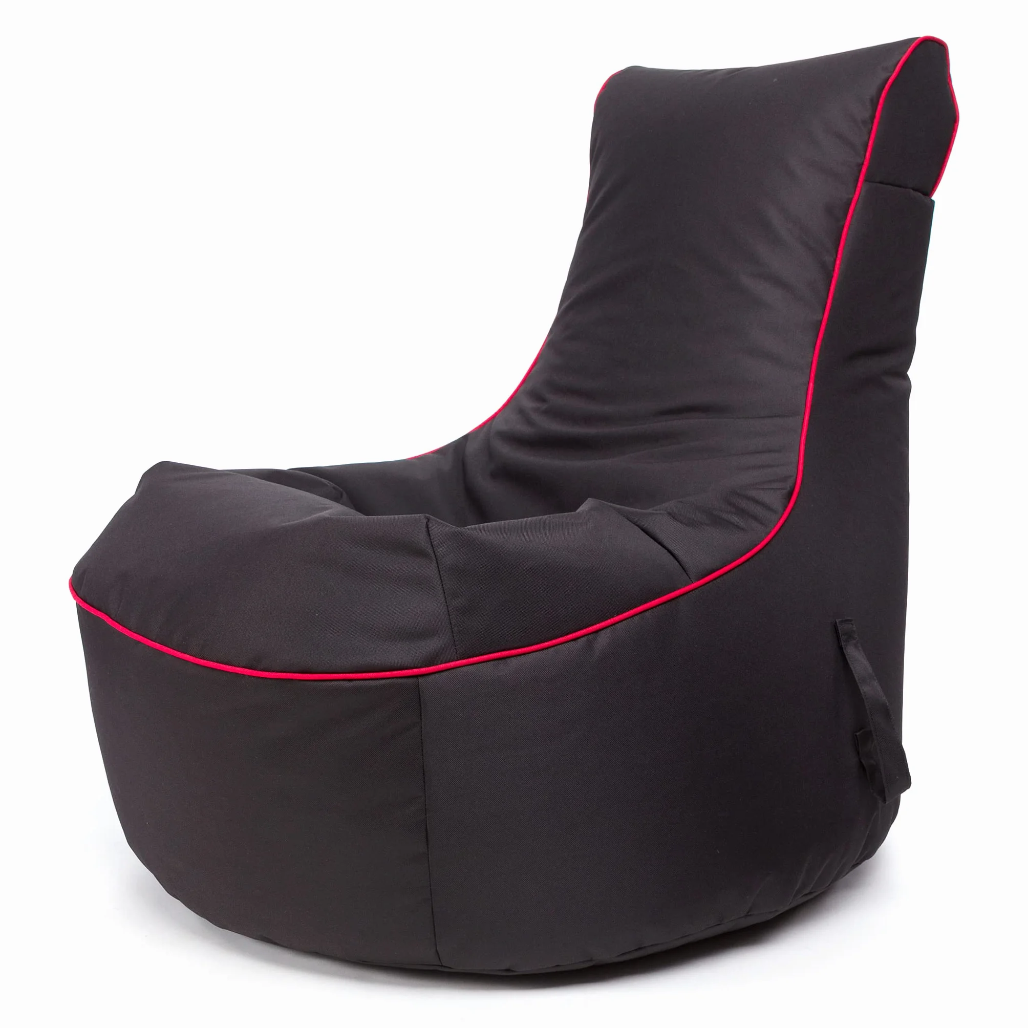 Ecopuf - Pufa Fotel Pablo - Beanbag z kieszeniami do przechowywania i uchwytem na słuchawki - Stylowa Poduszka - Worek do gier - 77x84cm, Czarno-czerwone paski
