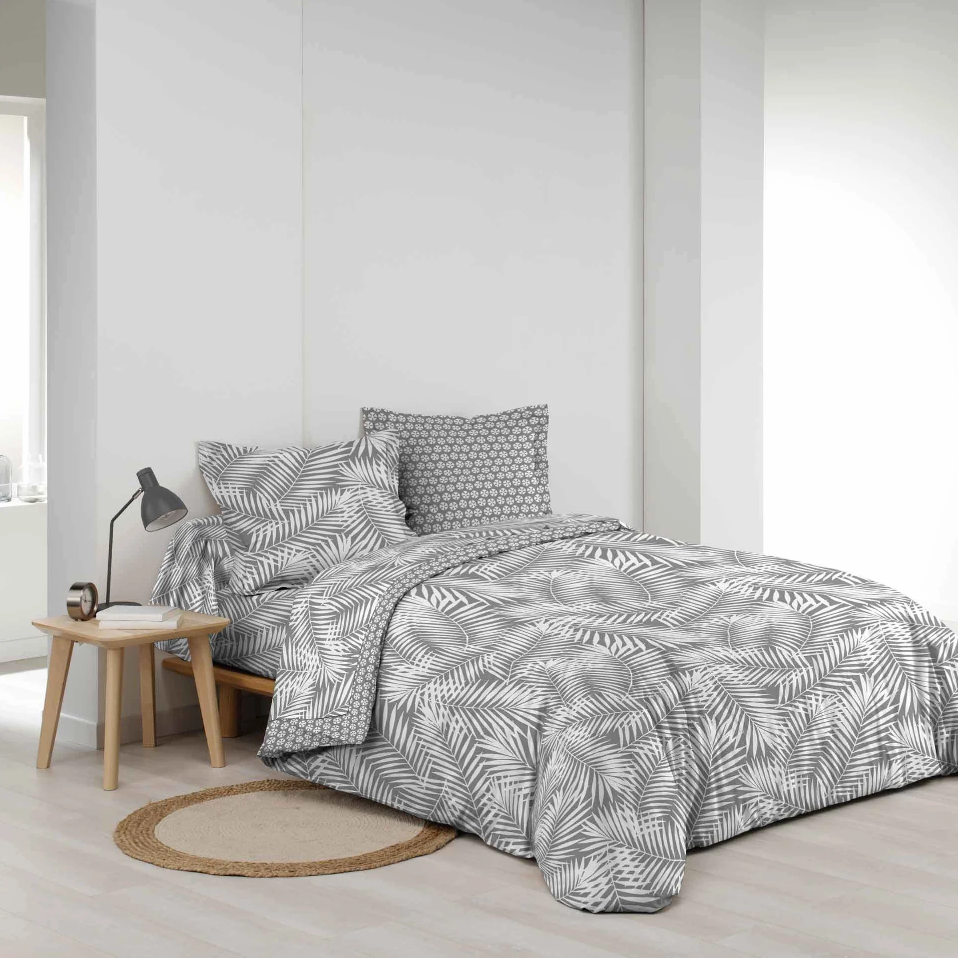 douceur d'intérieur, Poszwa na kołdrę (240 x 220 cm) Botania szara, 100% bawełna