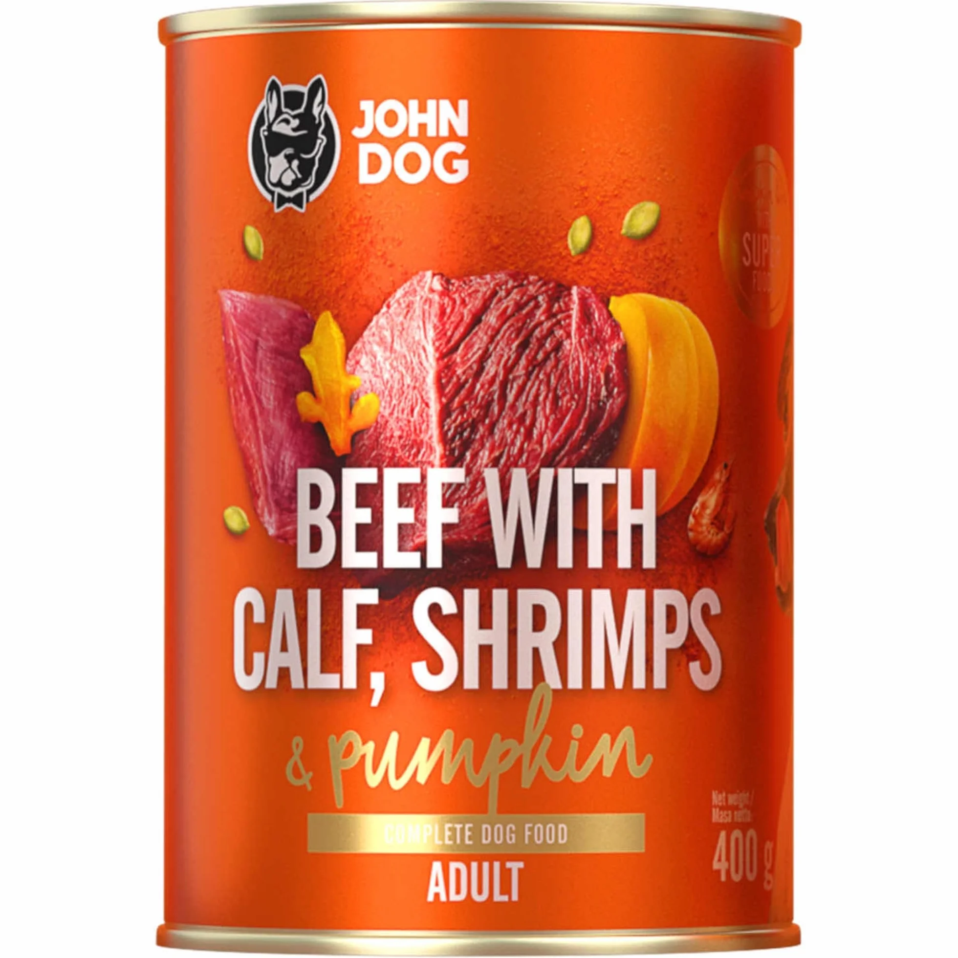 JOHN DOG KARMA MOKRA PUMPKIN DOROSŁY WOŁOWINA Z CIELĘCINĄ, KREWETKAMI i dynią 400g