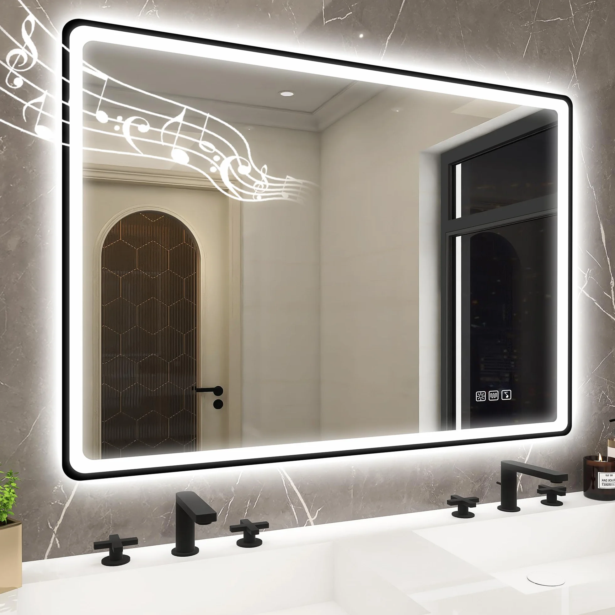 STARLEAD Czarne lustro łazienkowe LED, 70 x 100 cm, z oświetleniem i Bluetooth, odparowywanie, możliwość ściemniania, 3 kolory światła, szkło hartowane HD, wodoszczelność IP44, poziomo/pionowo