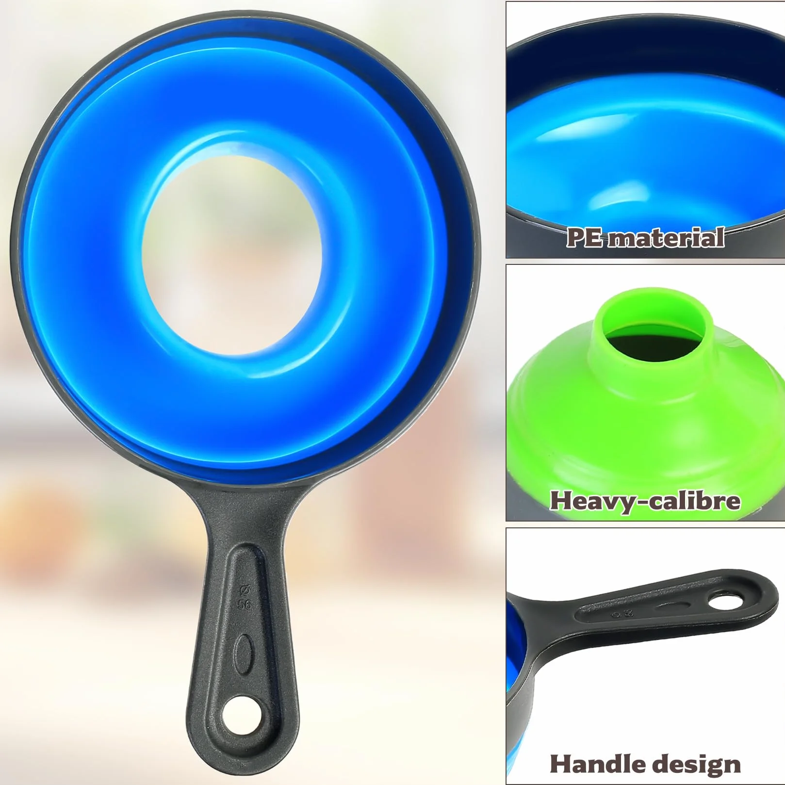 3-częściowy zestaw lejków kuchennych z silikonu (S 4,5 cm/M 5,5 cm/L 7,5 cm) – składany, z haczykami na miód, olej i dżem, można myć w zmywarce i nie zajmuje dużo miejsca, trwały, zabezpieczony przed