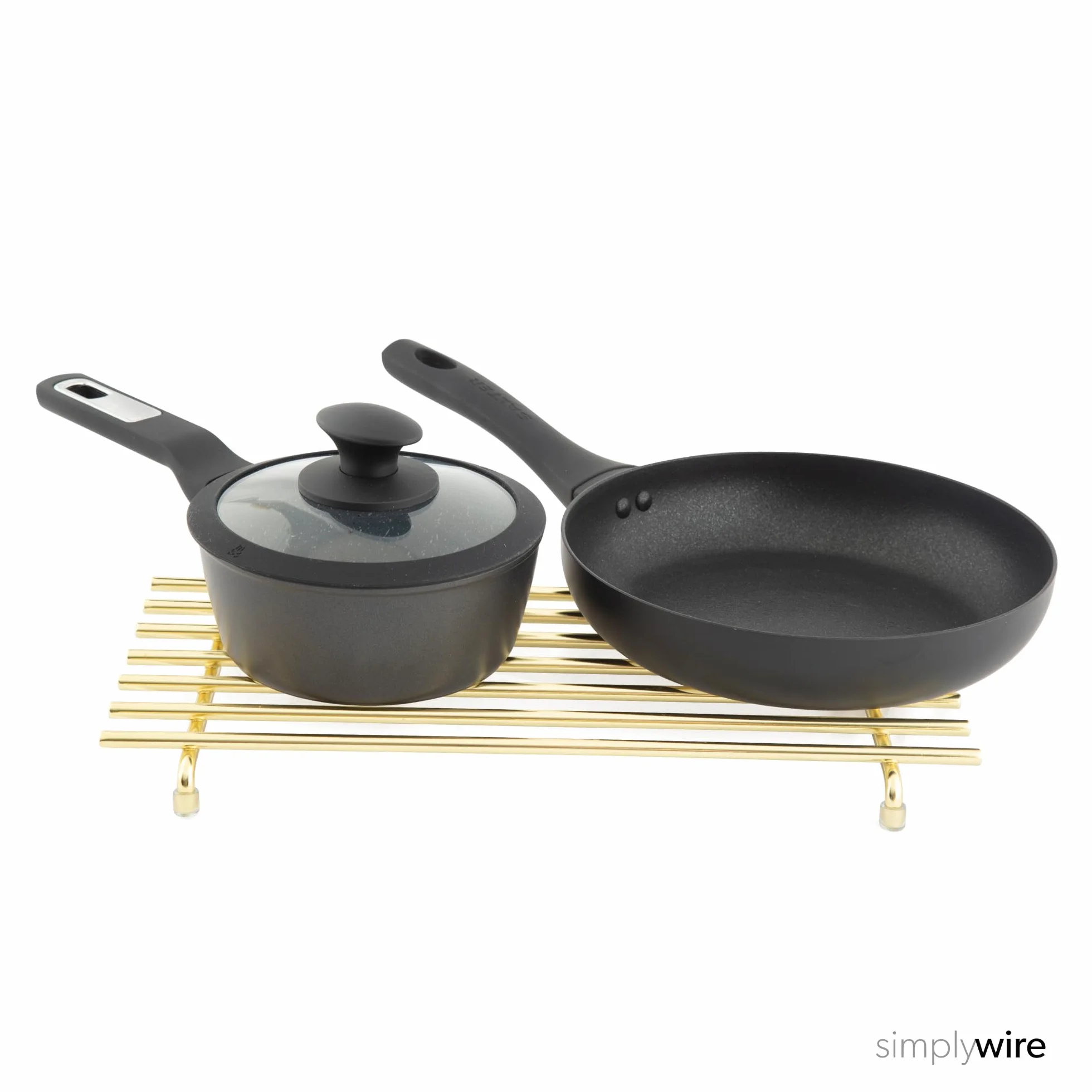 simplywire - Trójnóg – odporne na wysokie temperatury – ochraniacze blatu kuchennego – duży – jasne złoto