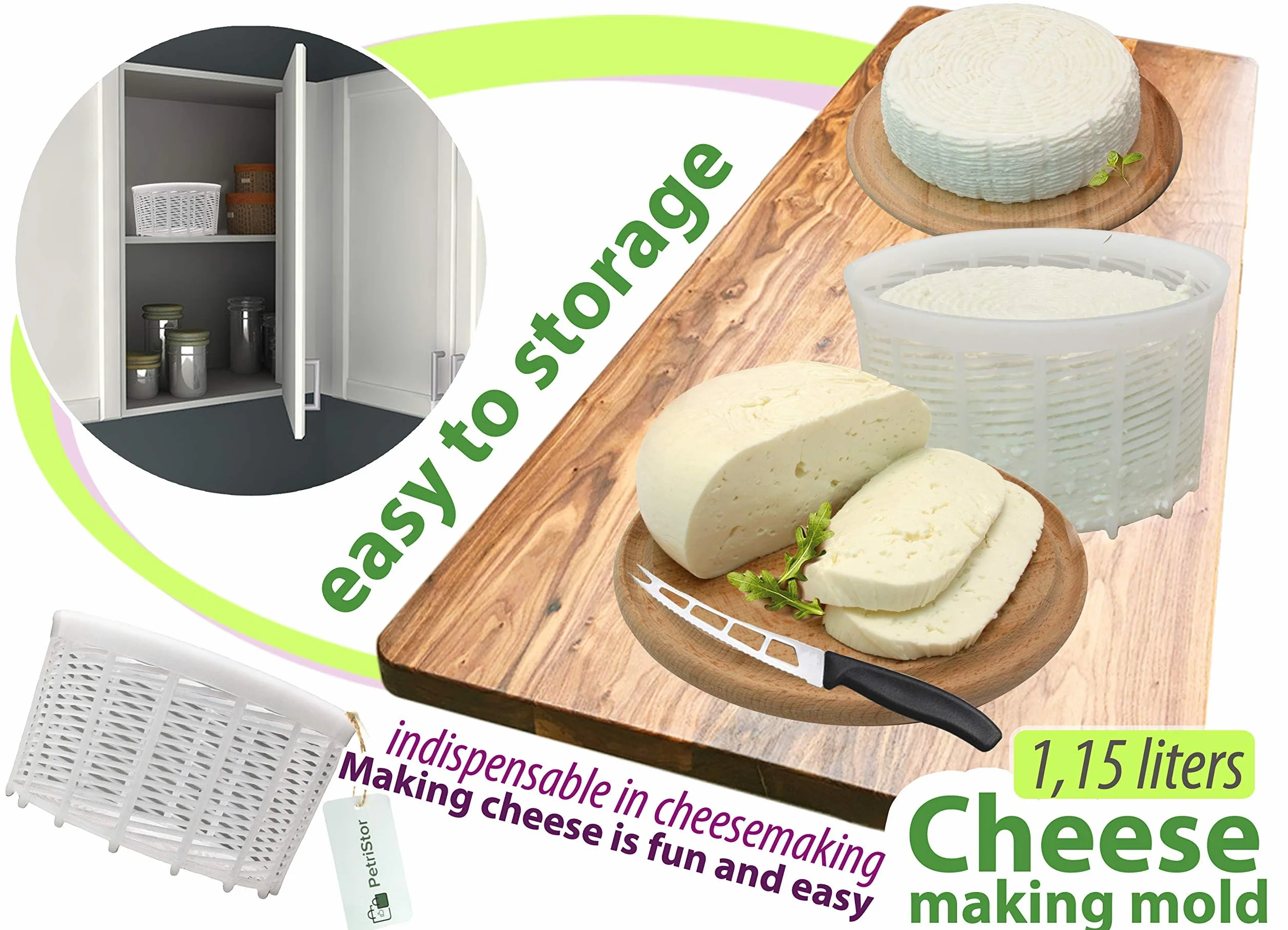 Soft Cheese Mold for Cheese Making 1.25QT - Small Cheese Mold - Homemade Cheese Making Supplies - Cream Form - Molde Para Queso Fresco Casero - Feta Ricotta Basket