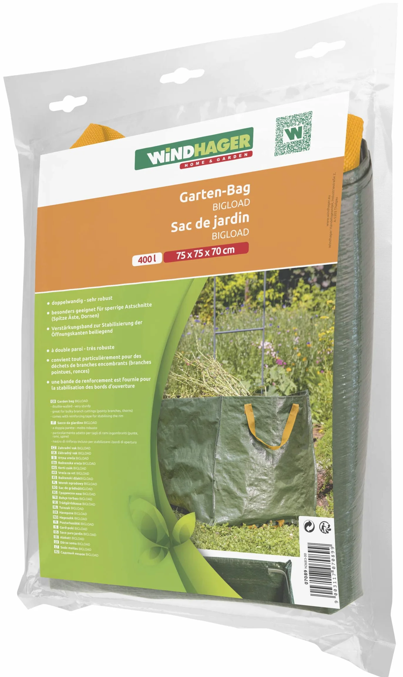 Windhager Torba Ogrodowa Bigload XXL, Worek na Odpady i Liście, Torba do Bagażnika, Wytrzymała, Pojemność 400 l, 07089