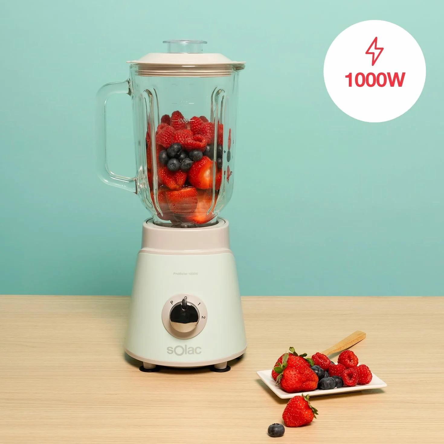 Solac Blender Pro Mixter 1000 | 1000 W, 1,5 l, 2 prędkości + Turbo, 4-ostrzowe zdejmowane ostrza do lodu, kruszarka do lodu, bezpieczeństwo, możliwość mycia w zmywarce, akcesoria w zestawie, niebieski