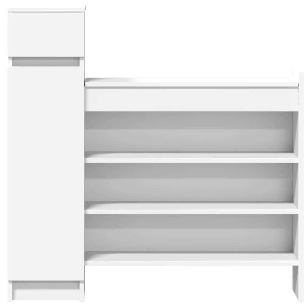 Biała szafka na buty, materiał drewnopochodny, 100,5 x 28 x 100 cm, z 1 szufladą, 2 drzwi, 4 półki, do korytarza, wejścia, sypialni, stylowa