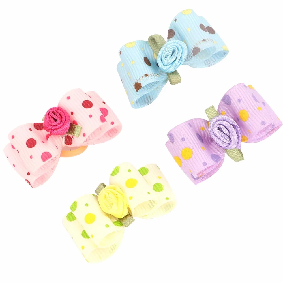 aqxreight 20 szt. Sierść Psa Bowknot z gumką Pet Puppy Teddy Pielęgnacja Włosów Akcesoria Losowy Kolor Boże Narodzenie i Moda Dog BowknotDog Hair Bowknot Akcesoria do Sierści Zwierząt Pielęgnacja