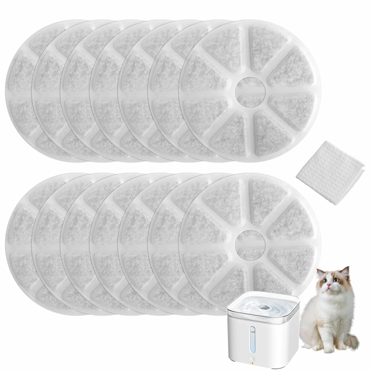 VOSSOT Zestaw Filtrów do Fontanny dla Kotów 12 szt. Średnica 14,8 cm Węgiel Aktywowany