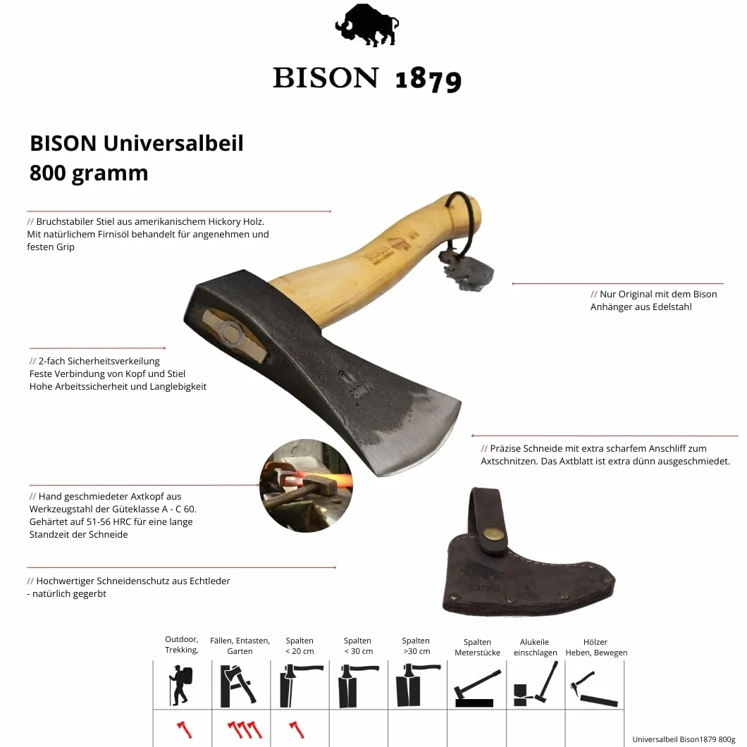 Bison 1879 Siekiera uniwersalna 800 g, HY 380 mm - idealna równowaga między zwrotnością a siłą uderzenia