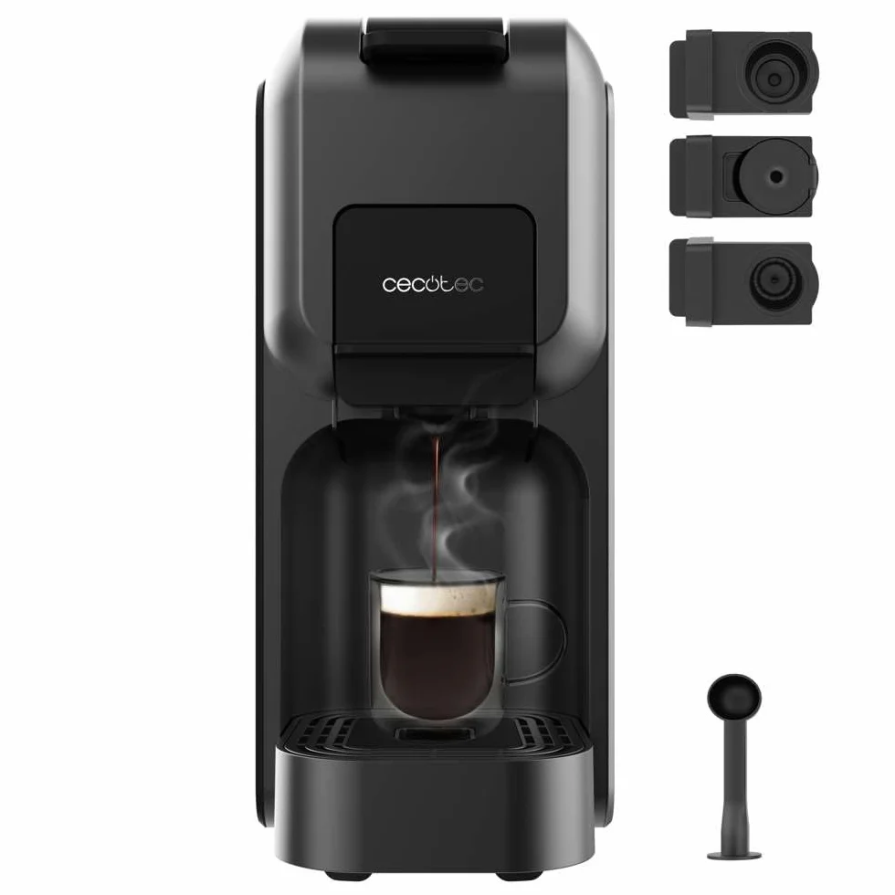 Cecotec Freestyle Compact Black ekspres do kawy na kapsułki, 1350 W, ogrzewanie Thermoblock, technologia Forcearoma 20 bar, ekspres do kawy 4 w 1, odpowiedni do kawy mielonej, Dolce Gusto, Nespresso i